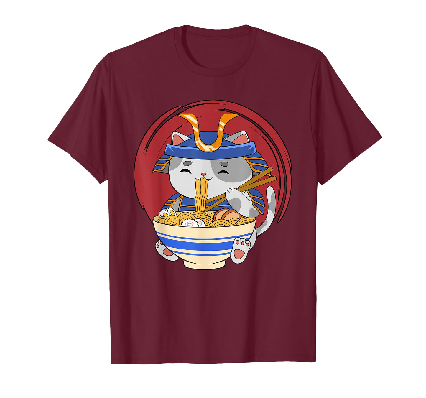 Kawaii Cat Eating Ramen Noodles Otaku Manga Funny Anime T-Shirt