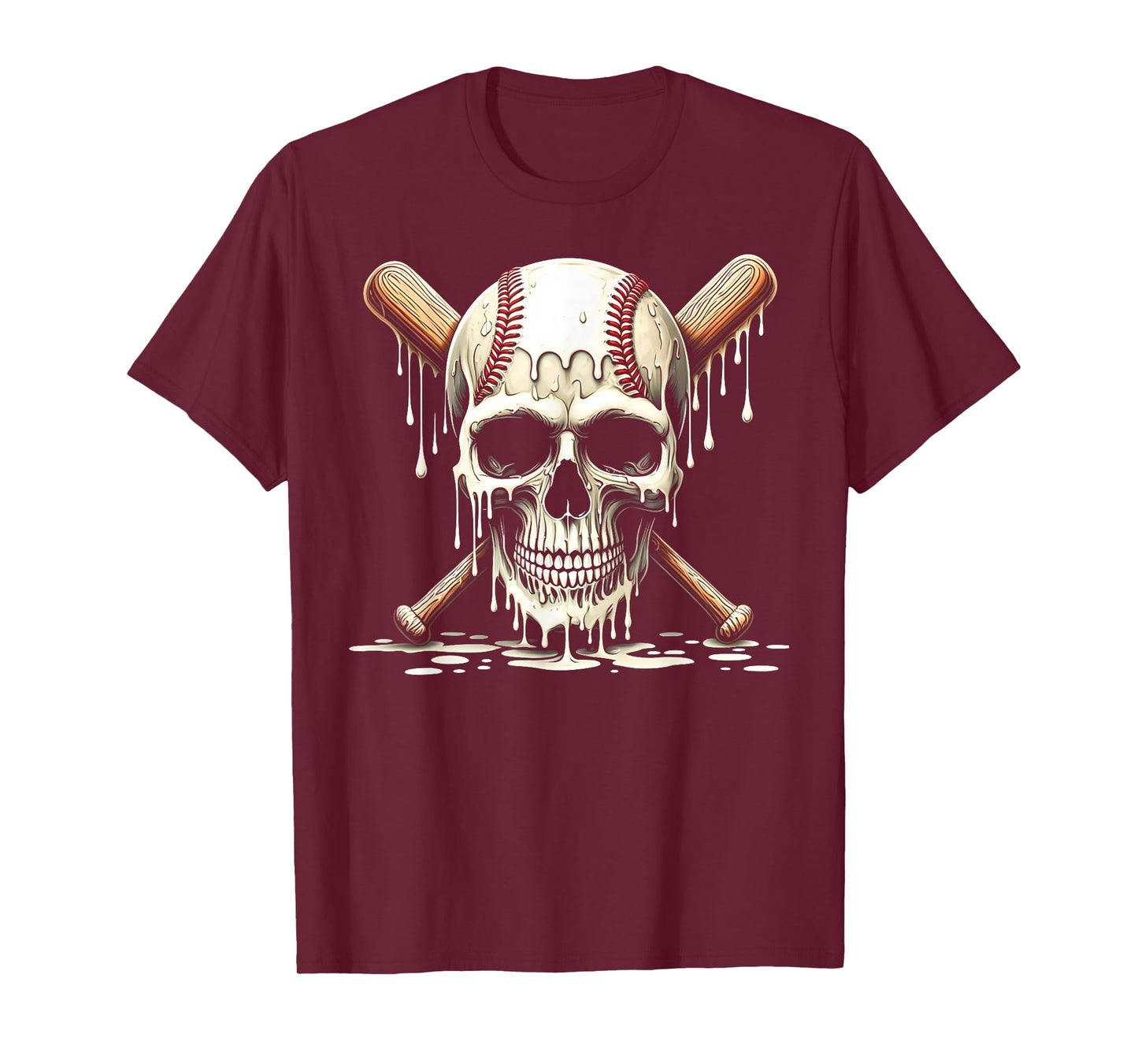 Baseball Skull and Bats Baseball Ice Cream Drip Halloween T-Shirt