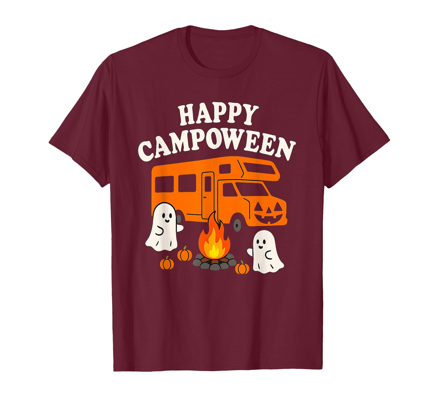Happy Campoween Motorhome Pumpkin Halloween Ghost Campfire T-Shirt
