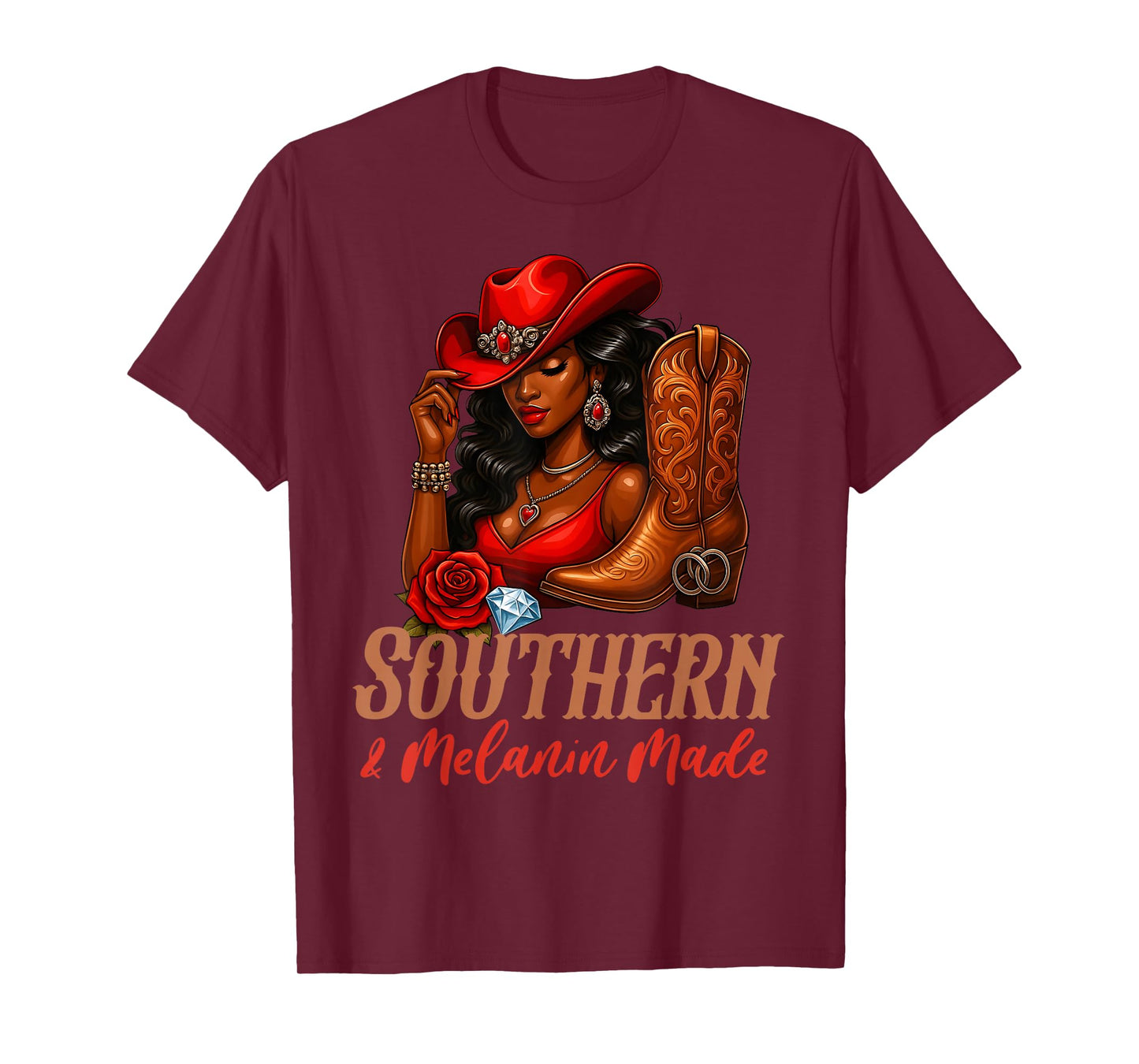 Southern & Melanin Made Black Cowgirl Western Rodeo Texas T-Shirt