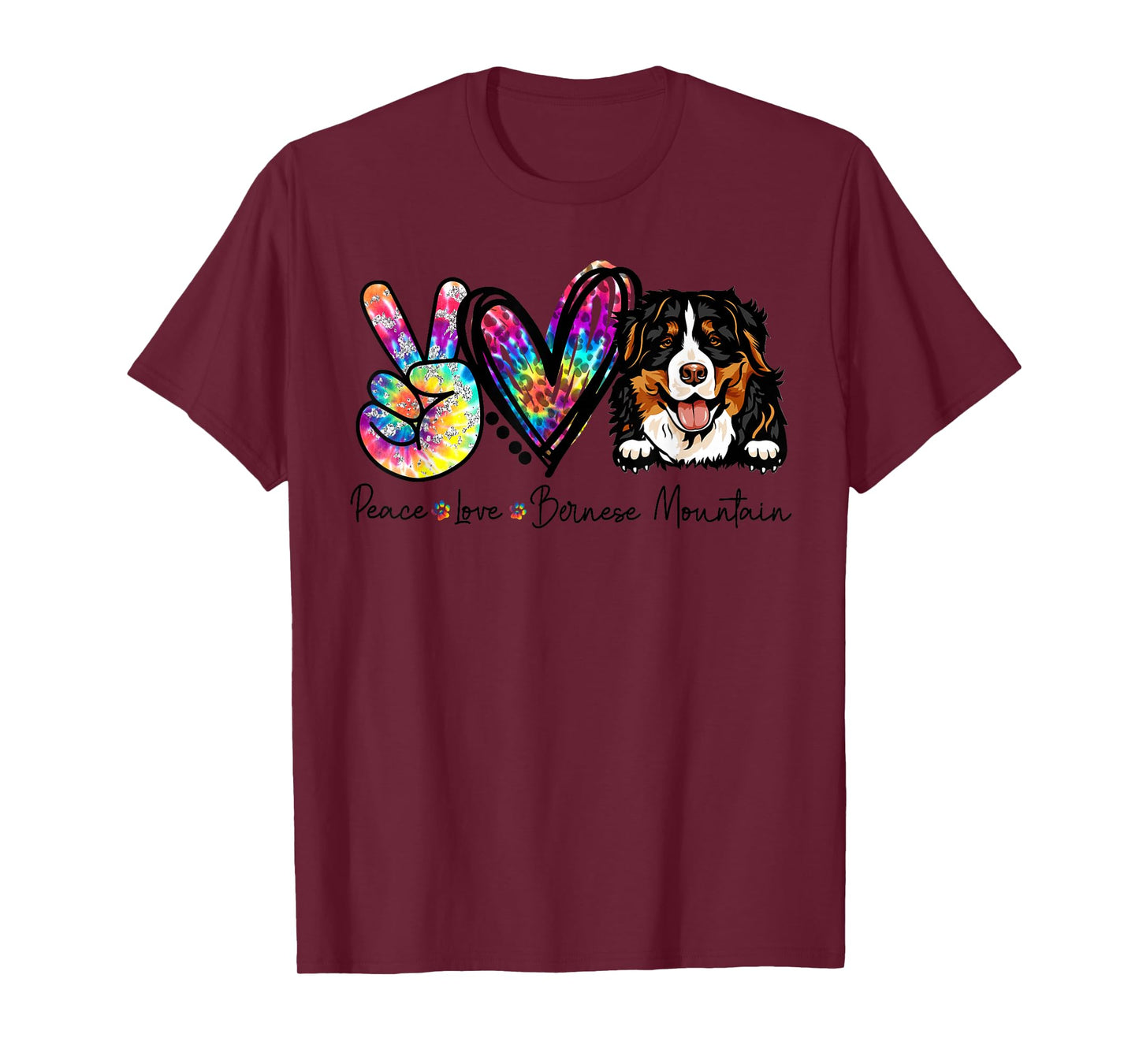 Peace Love Bernese Mountain Funny Tie Dye Dog Lovers T-Shirt Small