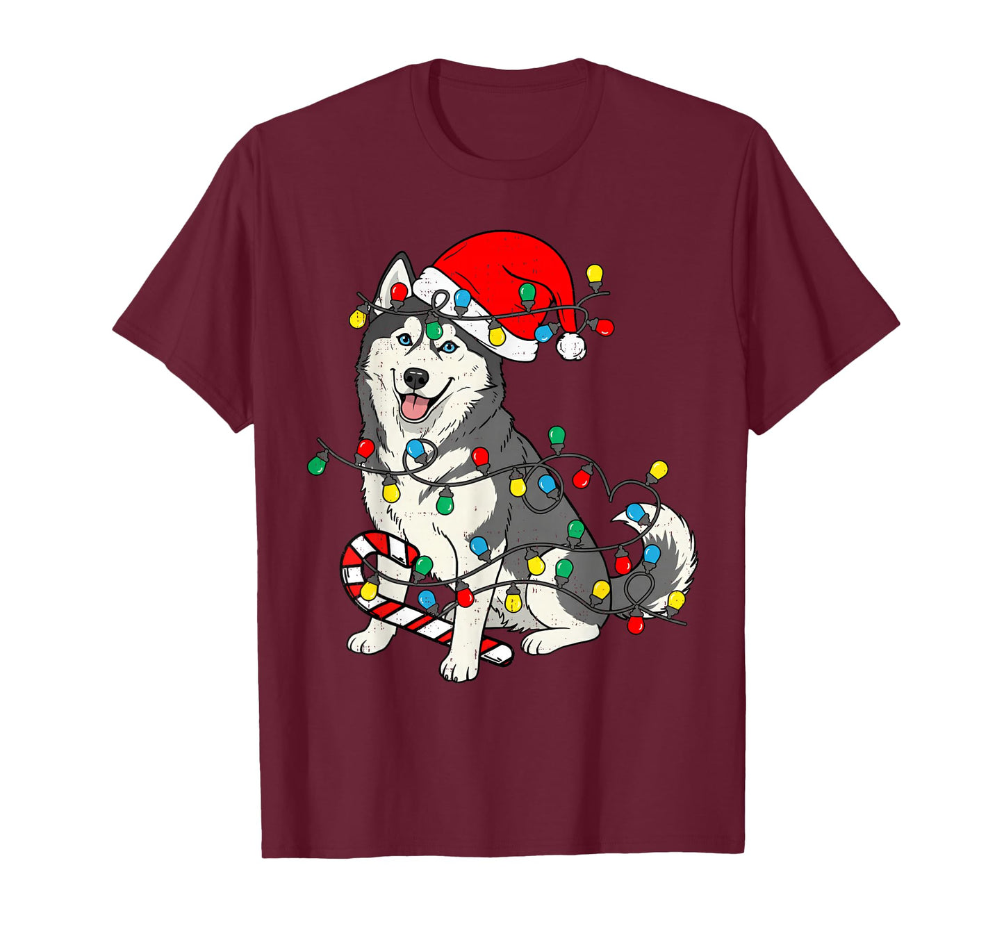 Huskey Dog Christmas Lights Santa Pajama Xmas Pet Dog Lover T-Shirt