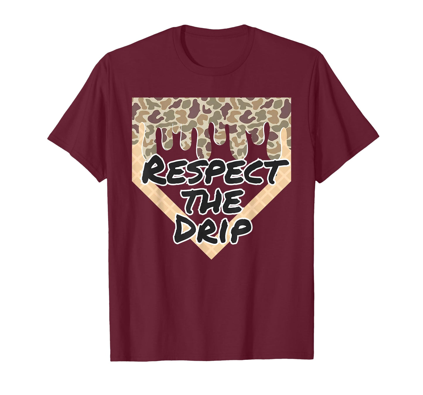 Respect The Drip Baseball Camo Home Plate Ice Cream Drip T-Shirt