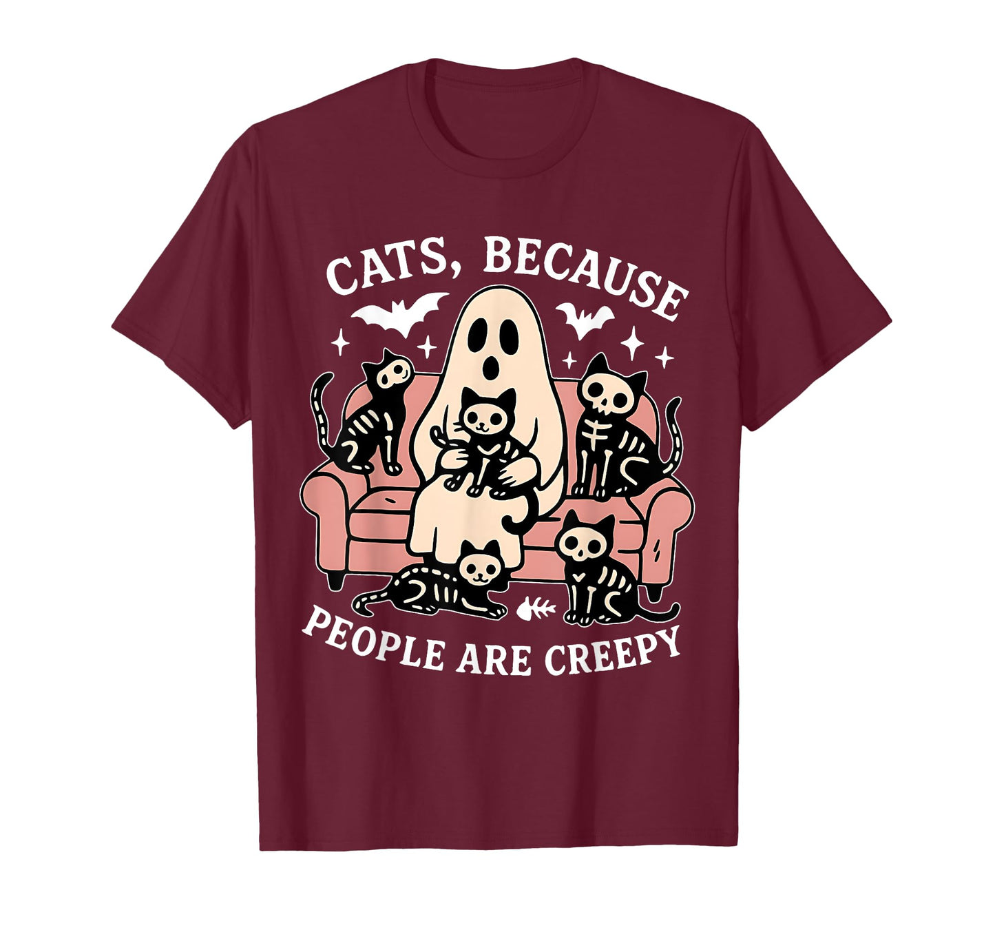 Cats Because People are Creepy Funny Ghost Skeleton Cat T-Shirt