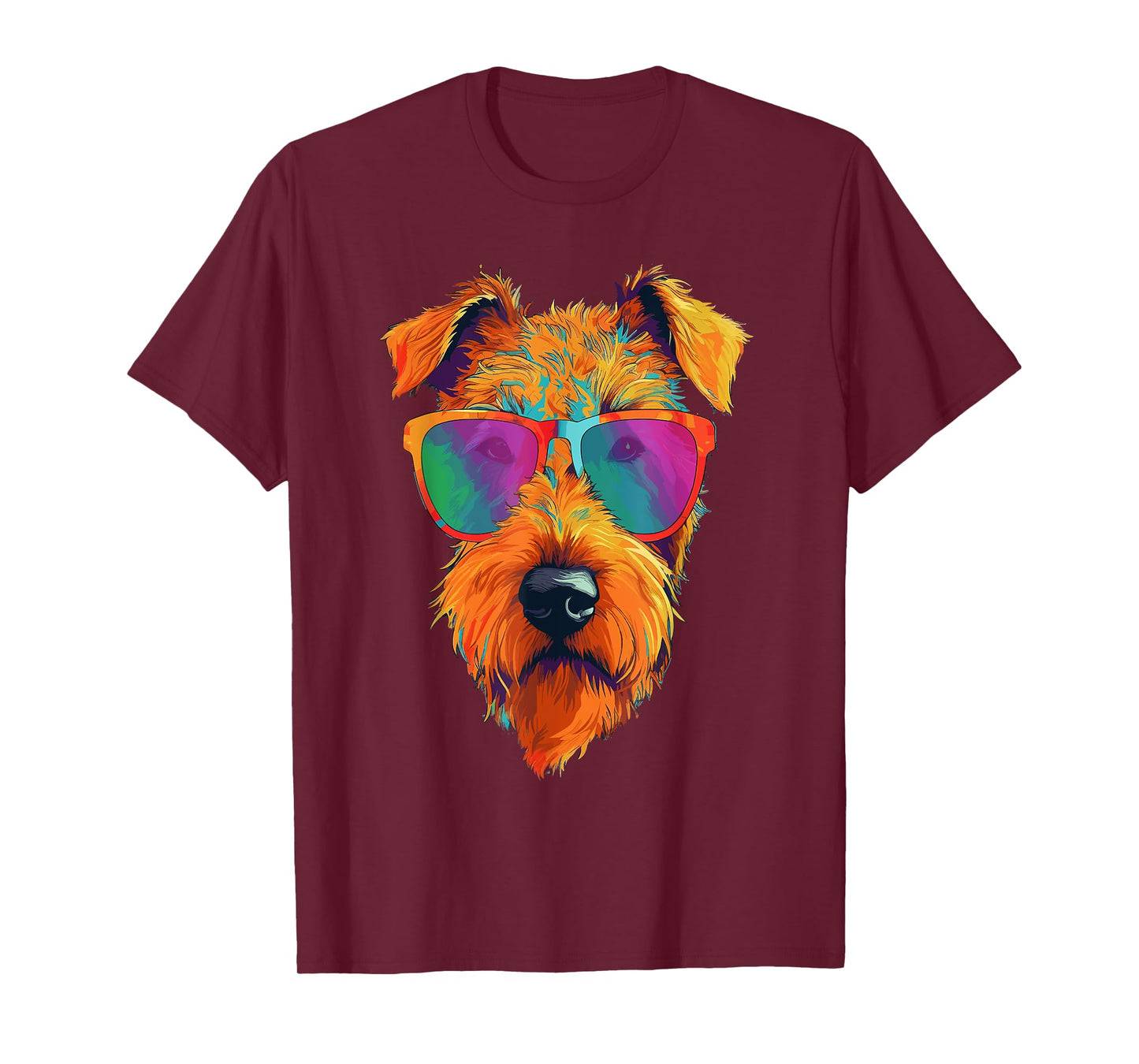 Colorful Pop Art Airedale Terrier Wearing Sunglasses Face T-Shirt