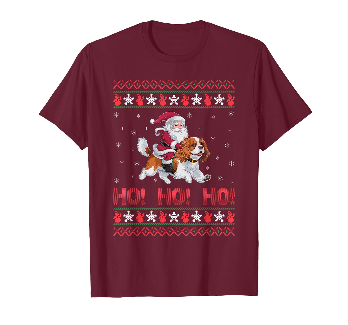 Ho Ho Ho Santa Riding Cavalier King Charles Spaniel Dog Xmas T-Shirt