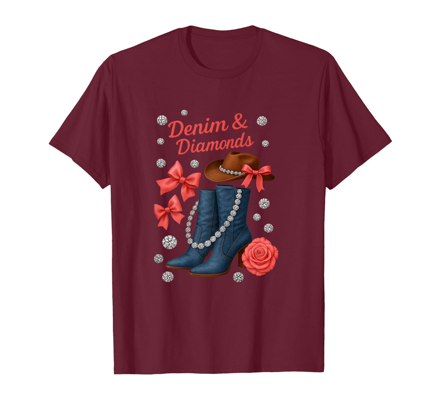 Denim and Diamonds Cowgirls Western Bachelorette Party Girl T-Shirt