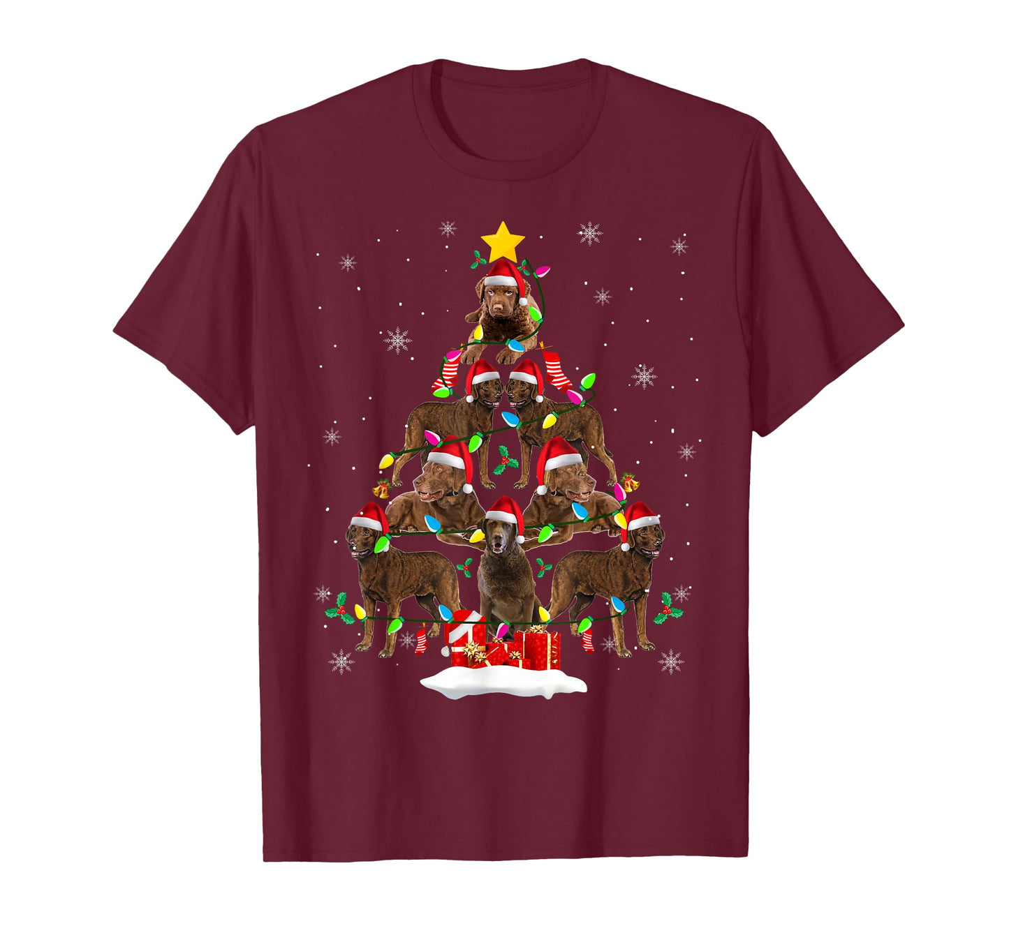 Chesapeake Bay Retriever Christmas Tree Funny Santa Dog Gift Men Women Kids T-Shirt