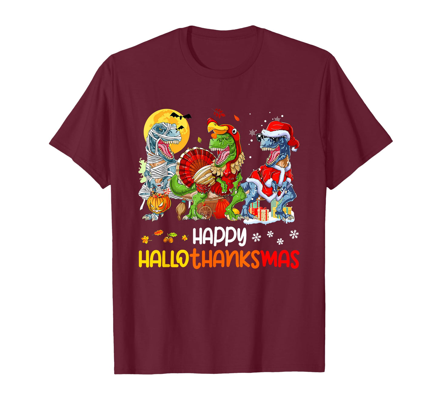 Happy Hallothanksmas Thanksgiving Dinosaur T Rex Turkey T-Shirt