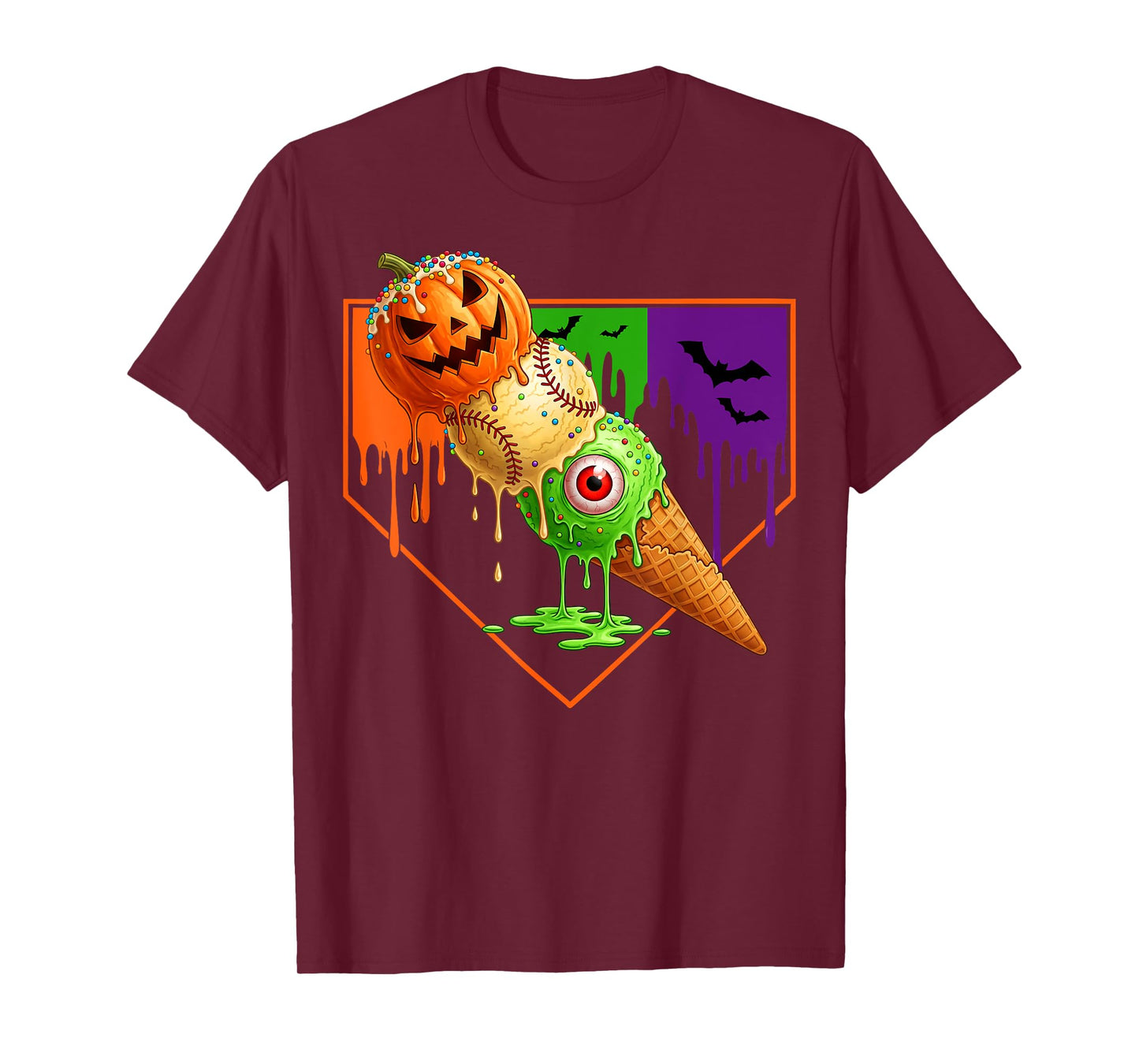 Baseball Ice Cream Cone Drip Home Plate Dripping Halloween T-Shirt