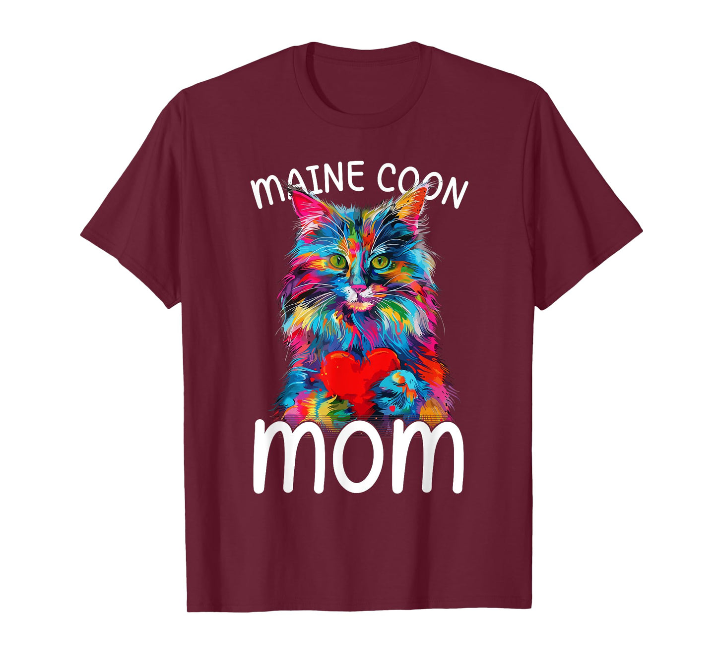Maine Coon Cat Lovers Heart Design Womens Maine Coon Cat Mom T-Shirt