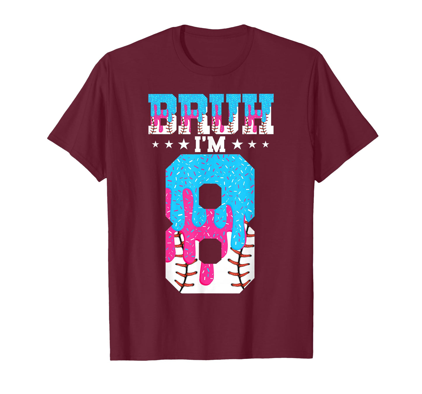 Bruh 8th Birthday Boy Baseball Ice Cream Drip 8 Year Old Boy T-Shirt