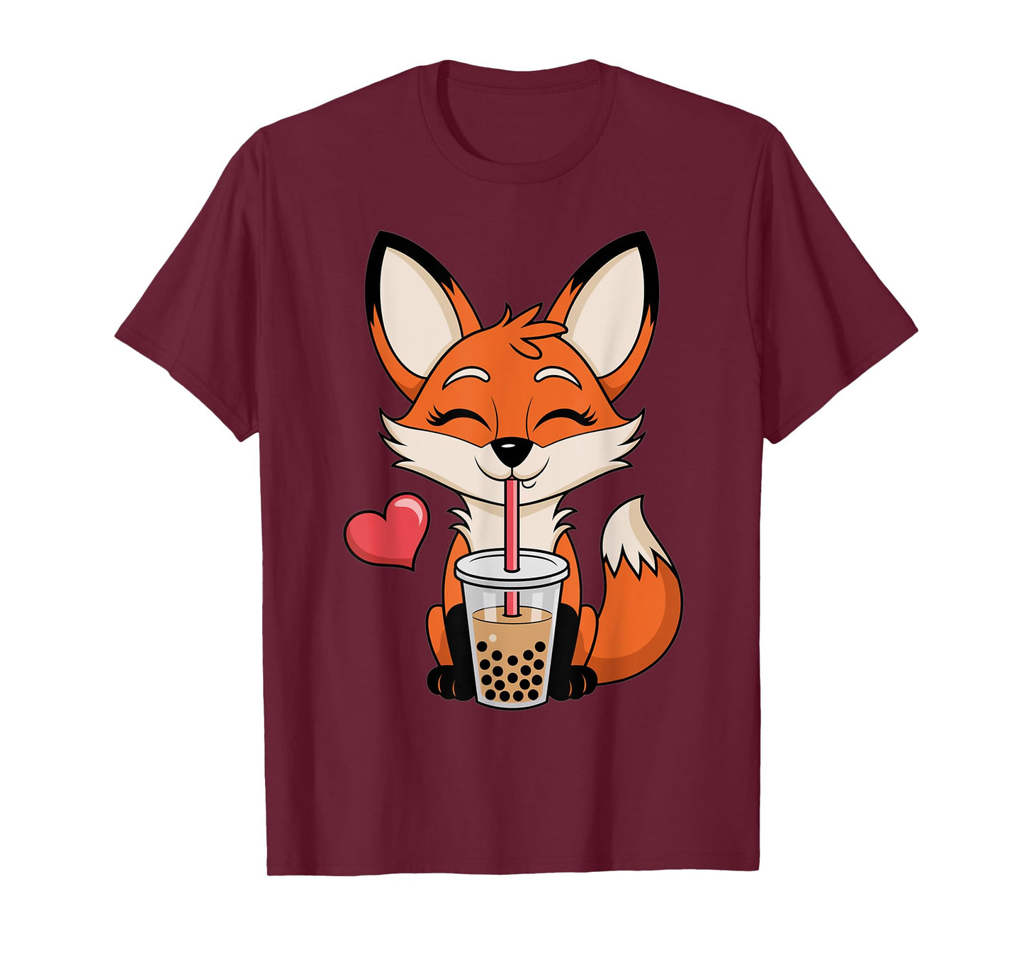 Kawaii Anime Fox Drinking Boba Bubble Tea Japanese Gift Girl T-Shirt