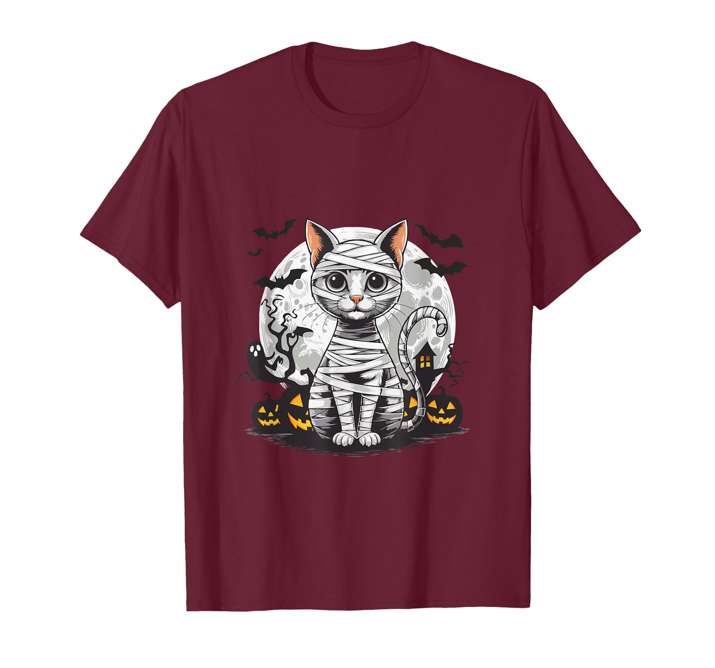 Spooky Cat Mummy Full Moon - Halloween Cat Lovers T-Shirt
