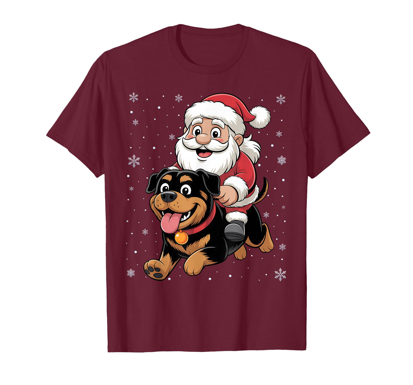 Santa Claus Riding Rottweiler Dog Christmas Matching PJs T-Shirt