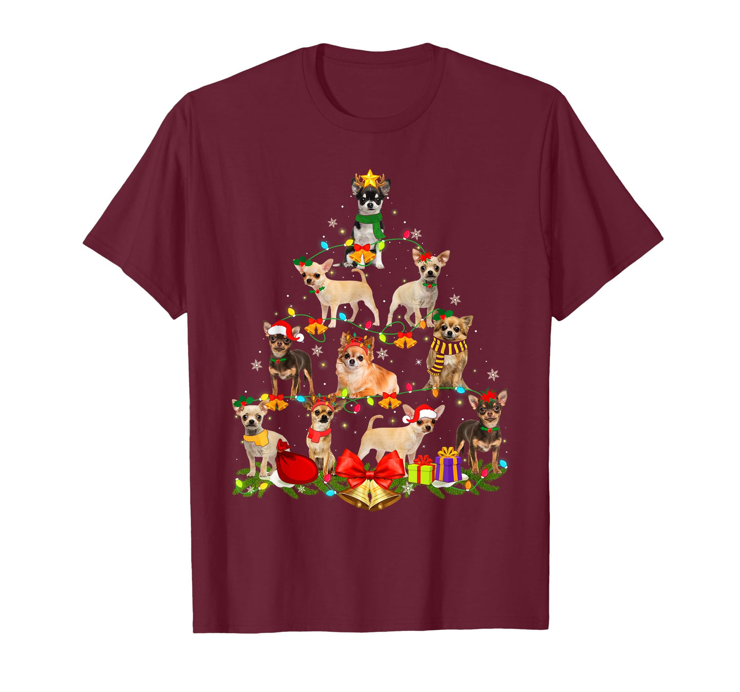 Dog Lover Chihuahua Tree Christmas Light Xmas Pajama T-Shirt for Men Women Kids
