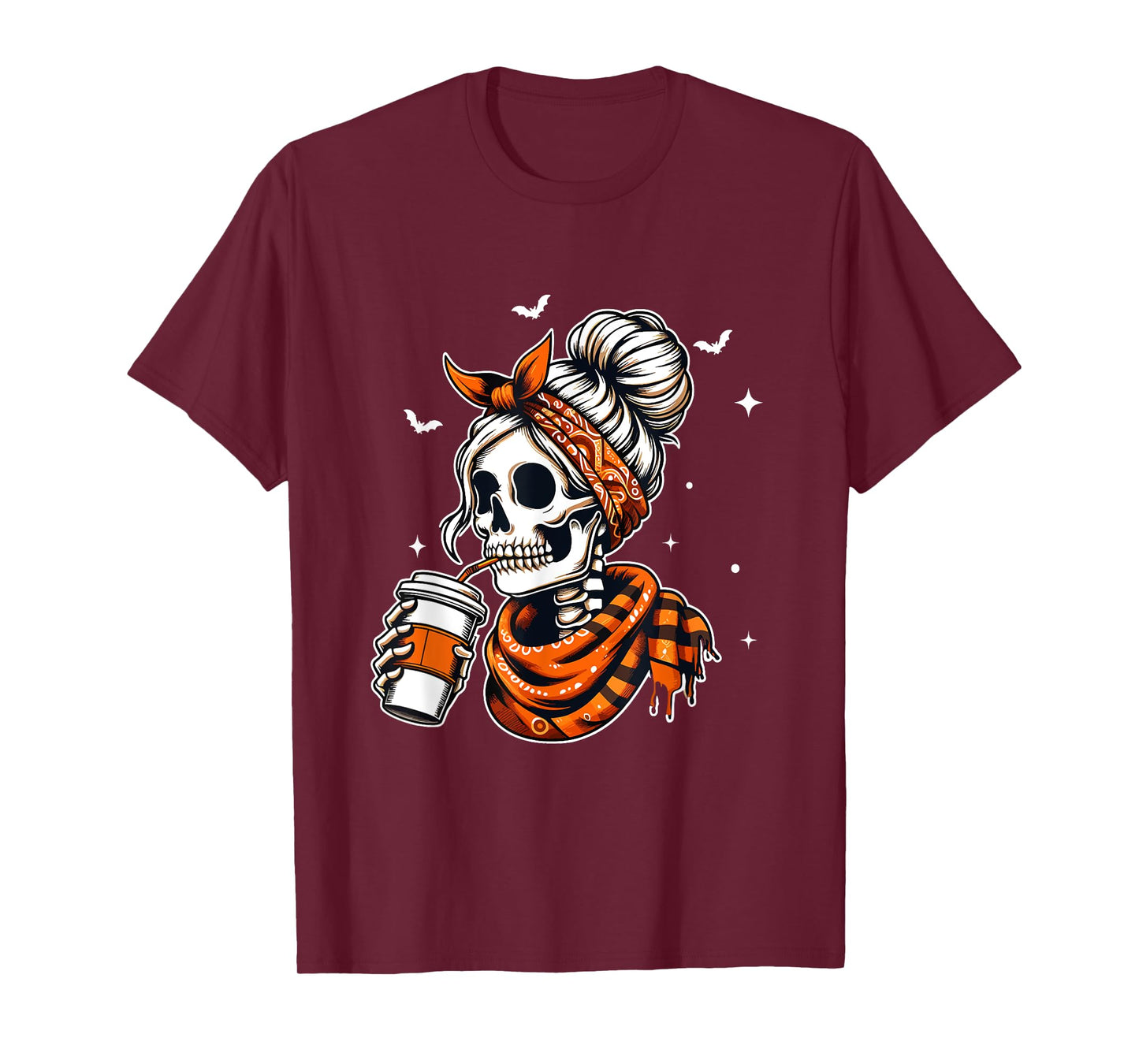 Halloween Skeleton Messy Bun Coffee Funny Halloween Mom T-Shirt