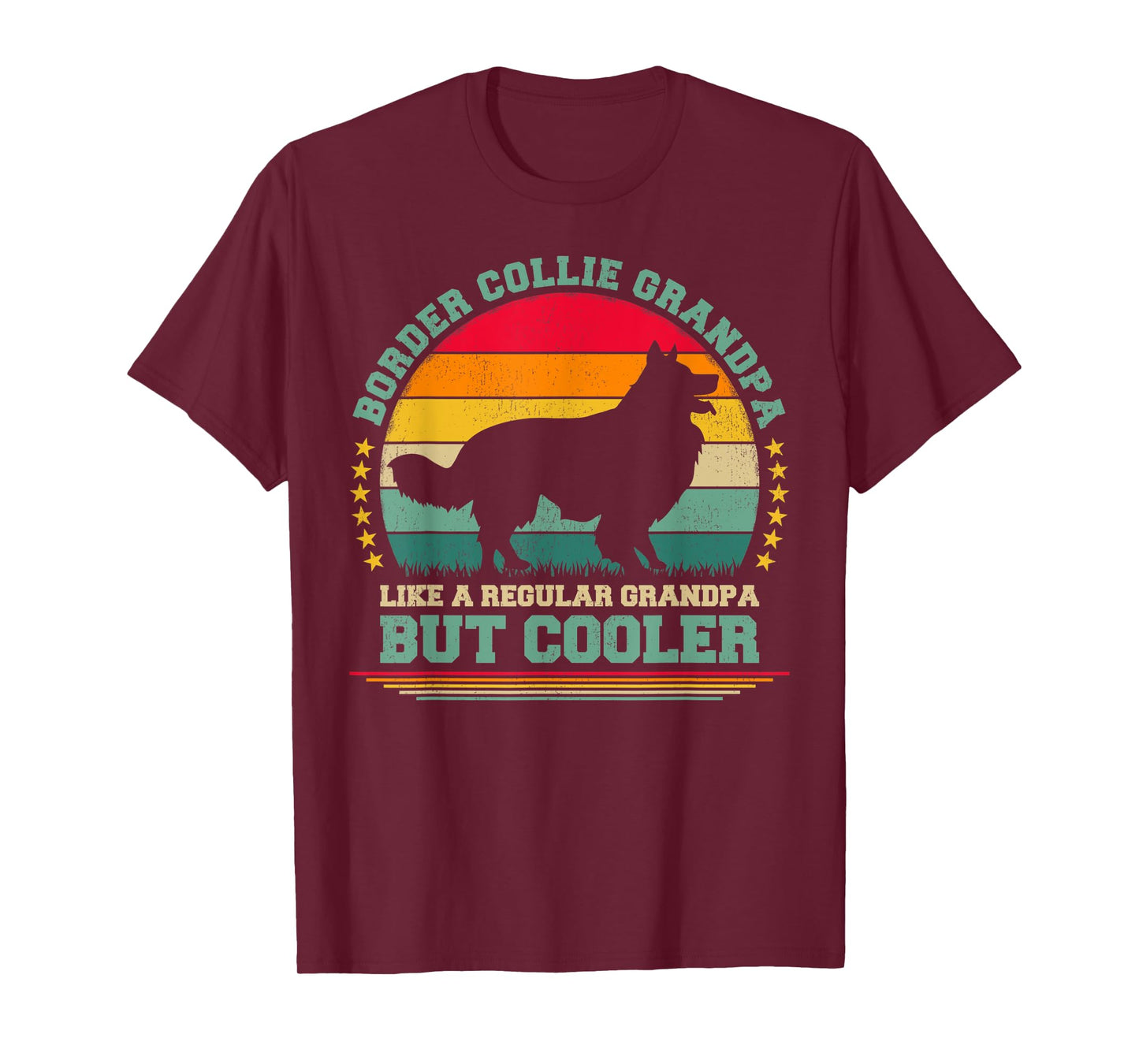 Mens Funny Vintage Retro Dog Border Collie Grandpa Father's Day T-Shirt