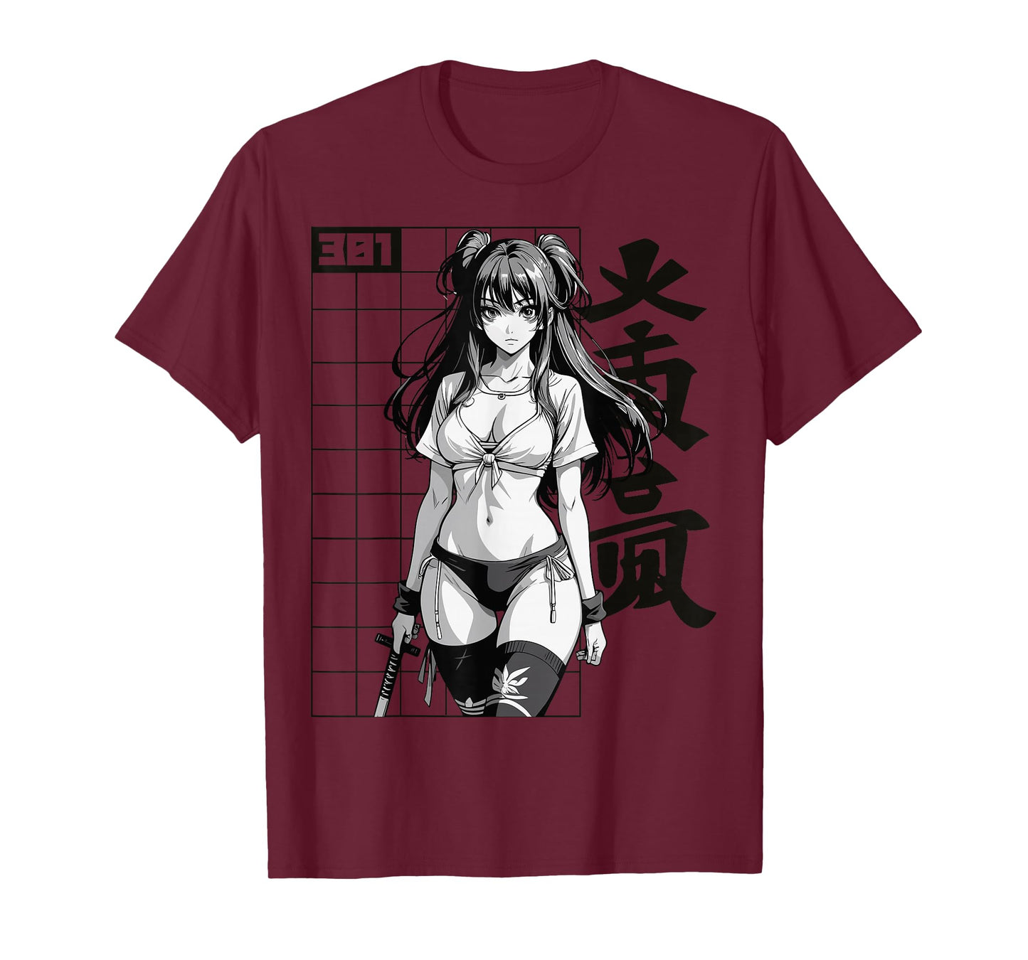 Sexy Waifu Otaku Anime Sport Girl Japanese Black White Art T-Shirt