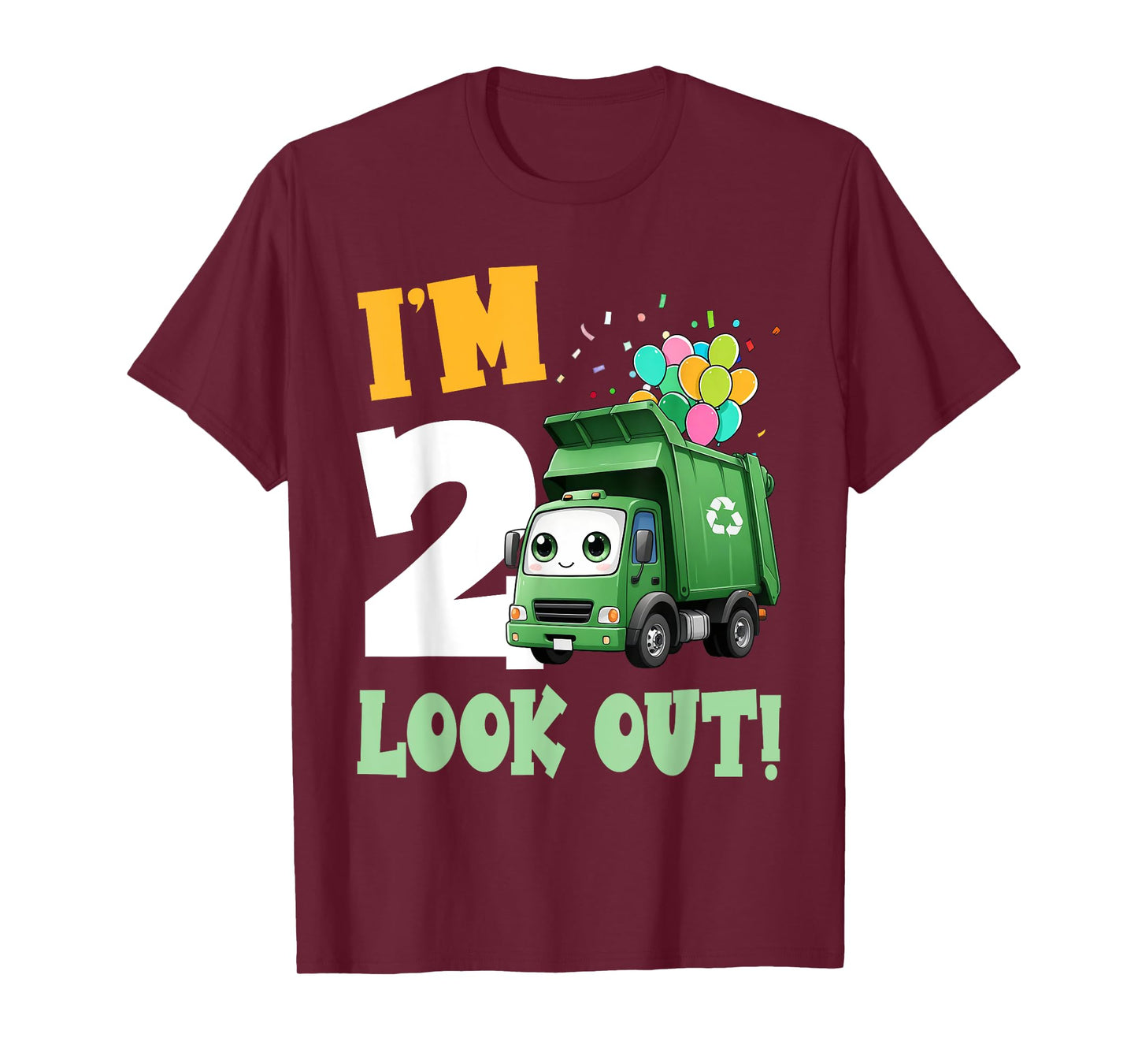 2nd Birthday I'm 2 Look Out Garbage Truck Bday Boys Kids T-Shirt