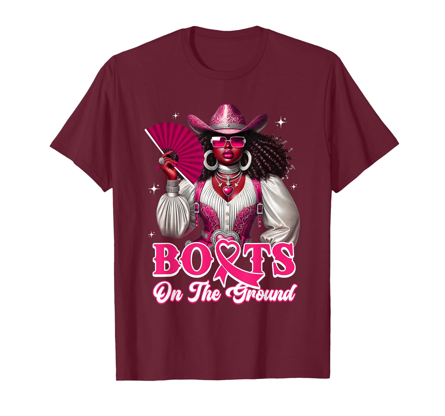 Boots On The Ground Pink Cowgirl Breast Cancer Western Women T-Shirt