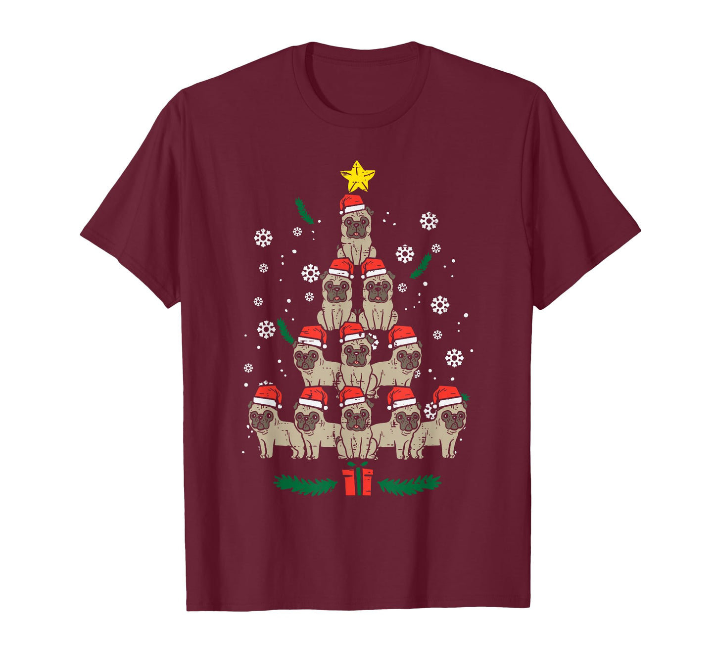 Pug Christmas Tree Dog Xmas Men Women Kids T-Shirt