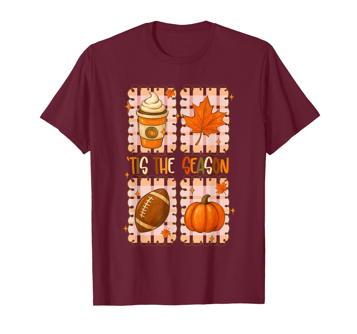 Tis The Season Fall Autumn Football Pumpkin Coffee Leaves T-Shirt
