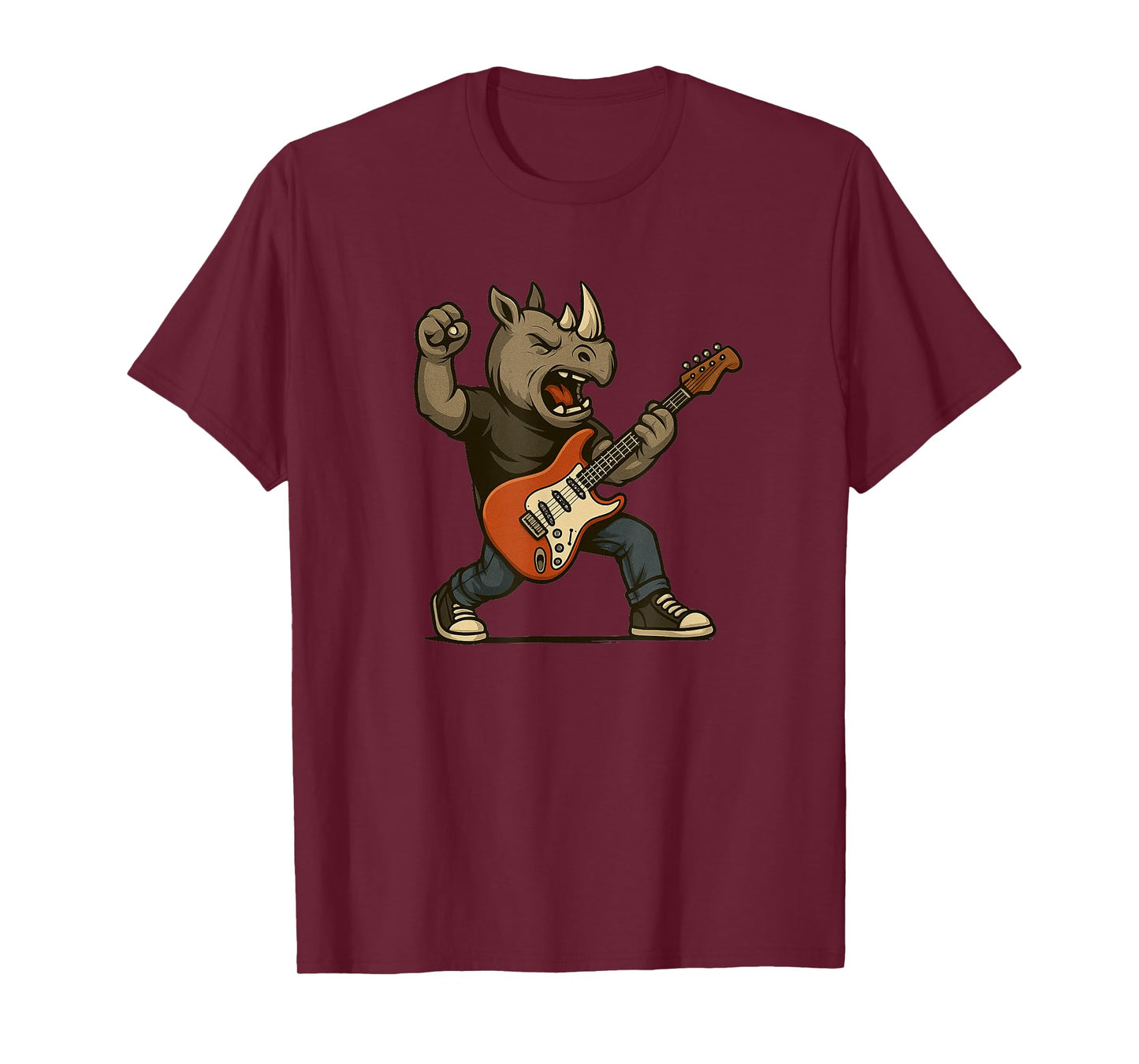 Cool Rocking Rhino Costume with Electric Guitar T-Shirt