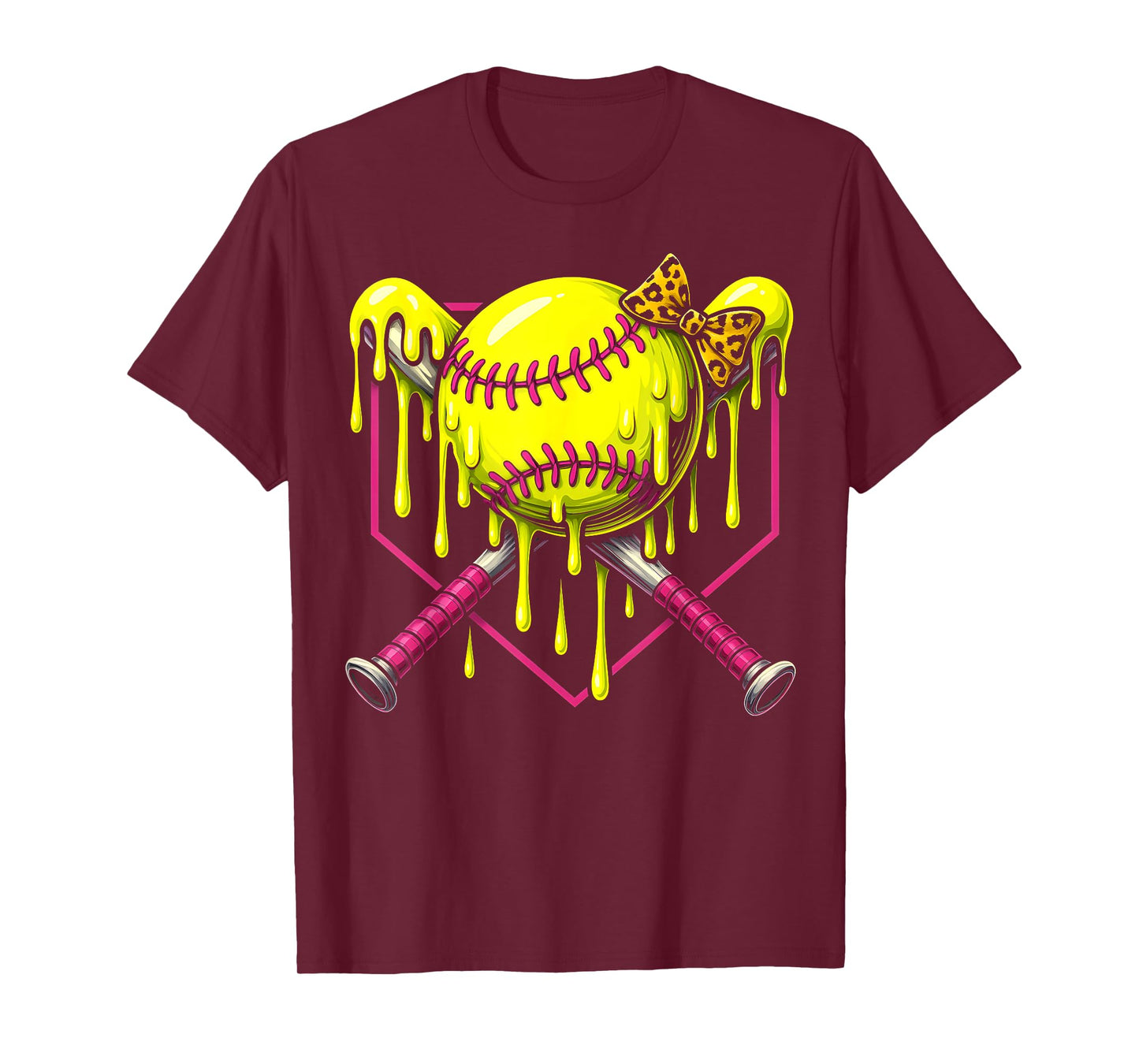 Softball Drip Girls Ice Cream Drip Youth Softball Girl Bow T-Shirt