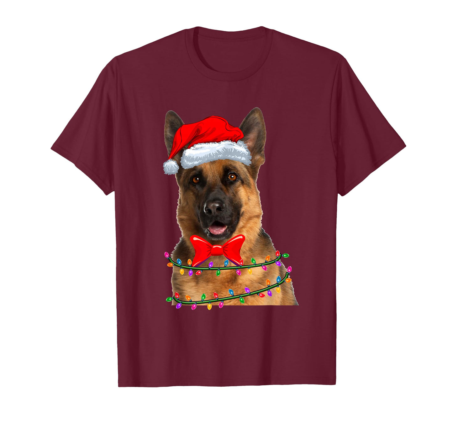 Christmas Lights German Shepherd Wearing Xmas Hat Dog Lover T-Shirt