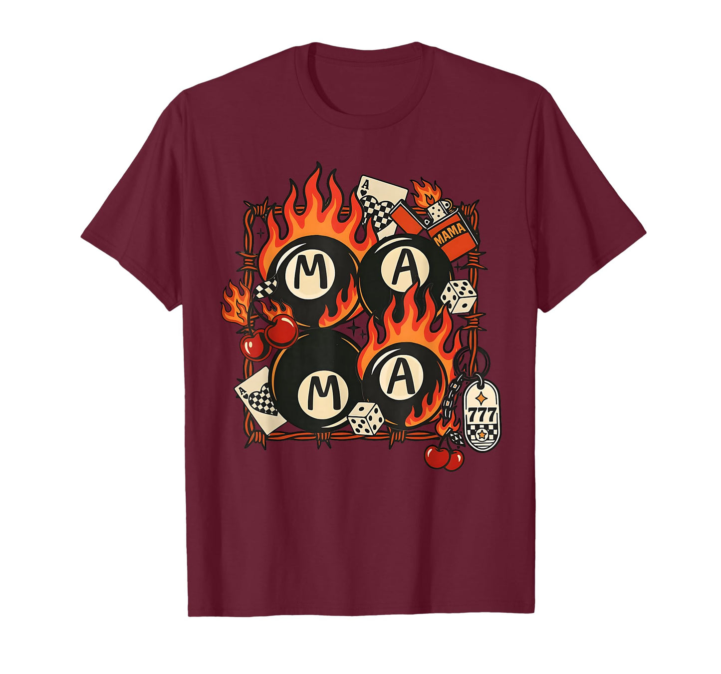 Mama Rockabilly Retro Tattoo Style Flame Dice Cherry T-Shirt