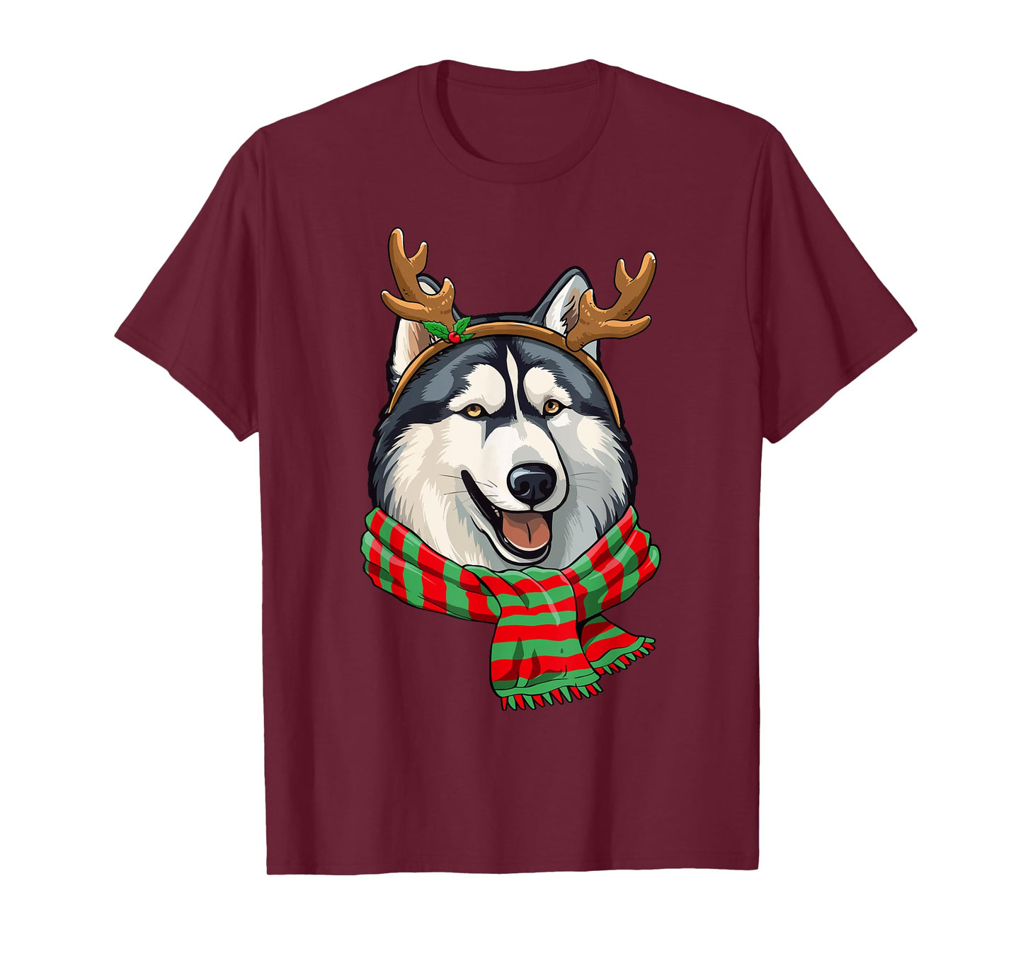 Siberian Husky Dog Christmas Reindeer Santa Hat Funny Xmas T-Shirt for Men Women Kids
