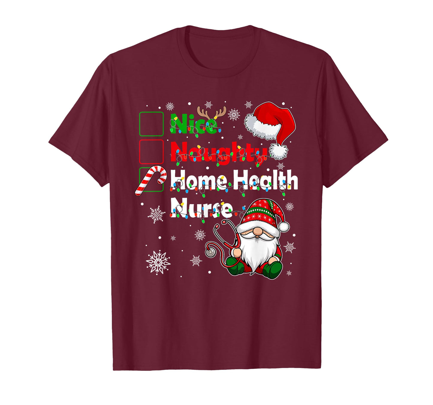 Nice Naughty Home Health Nurse Christmas Gnome Family Group T-Shirt