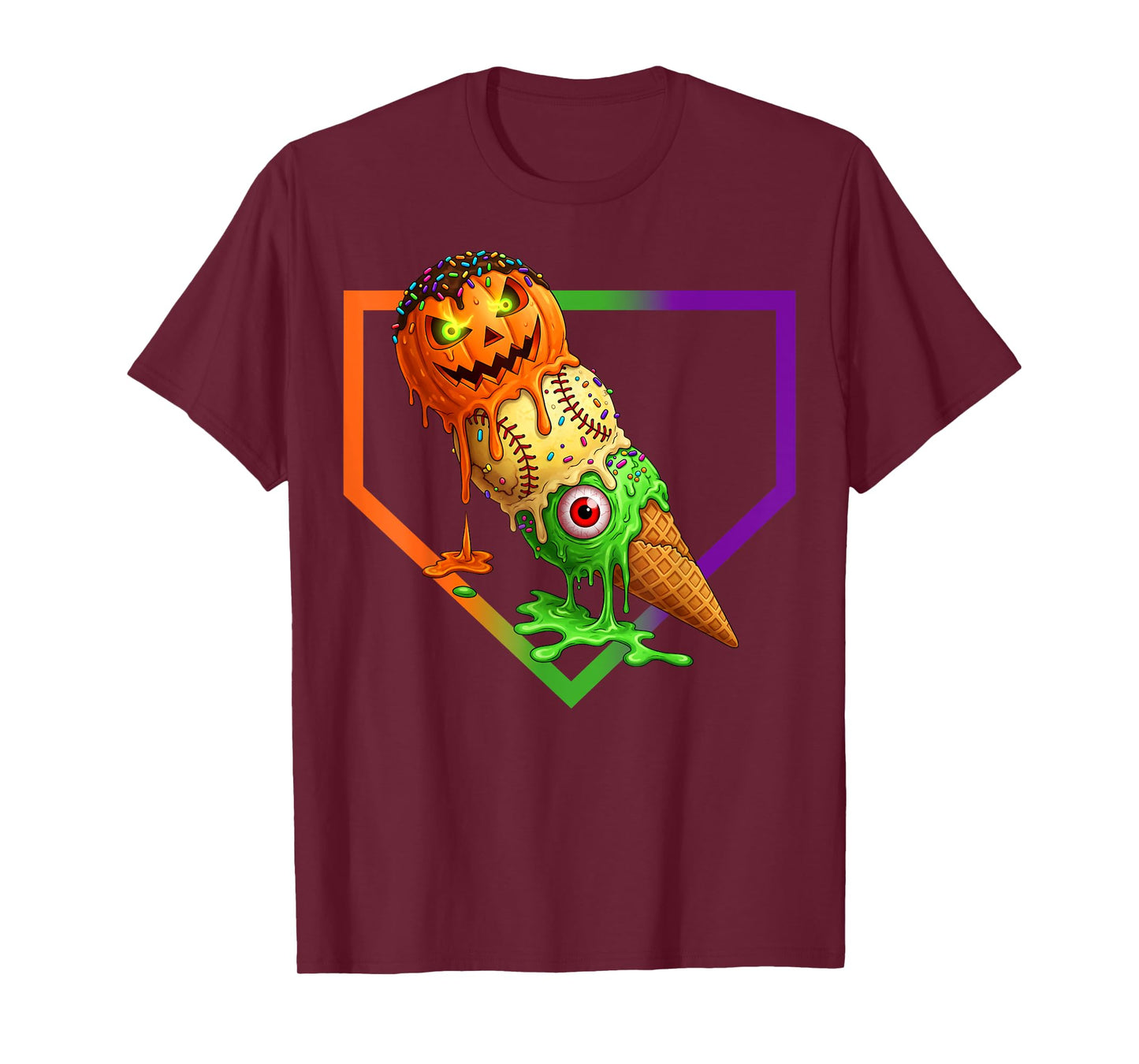 Baseball Ice Cream Cone Drip Home Plate Dripping Halloween T-Shirt
