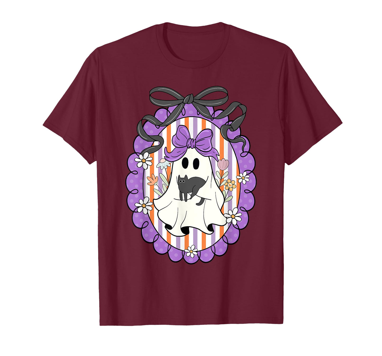 Funny Ghost Black Cat Coquette Bow Spooky Season Halloween T-Shirt