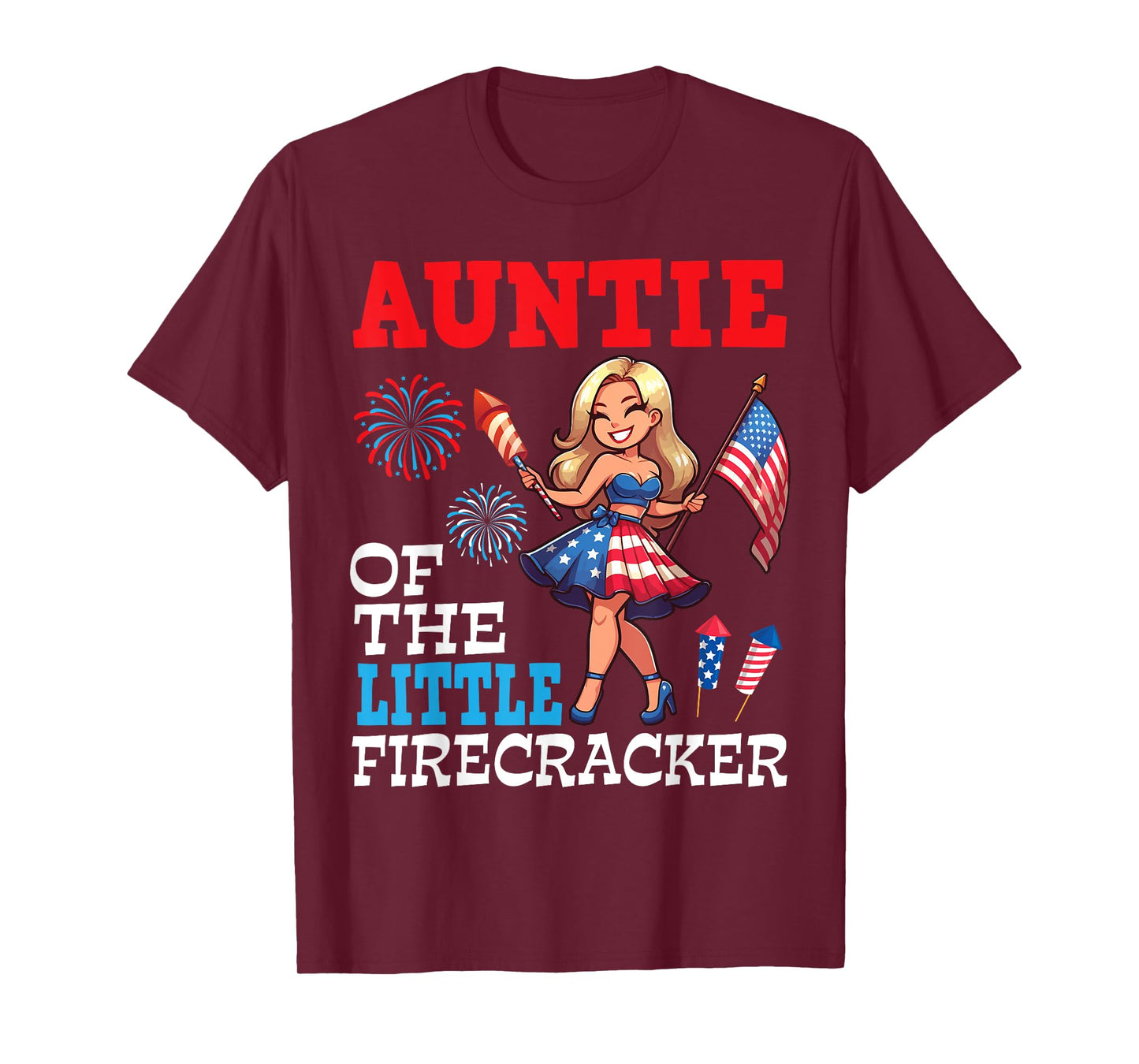 Auntie Of The Little Firecracker 4th Of July Niece Nephew T-Shirt