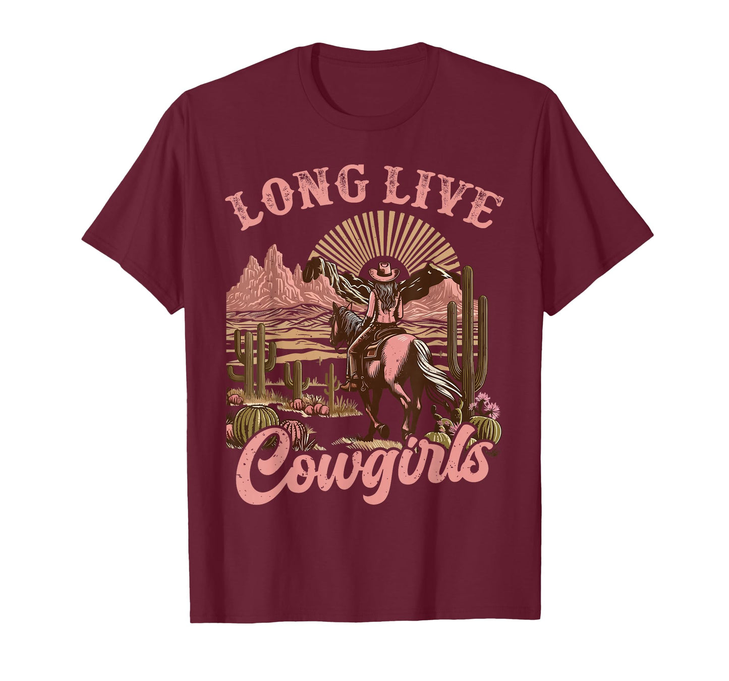 Vintage Western Country Southern Women Girls Gifts Long Live Country Cute Cowgirl Riding Horse Howdy Rodeo T-Shirt