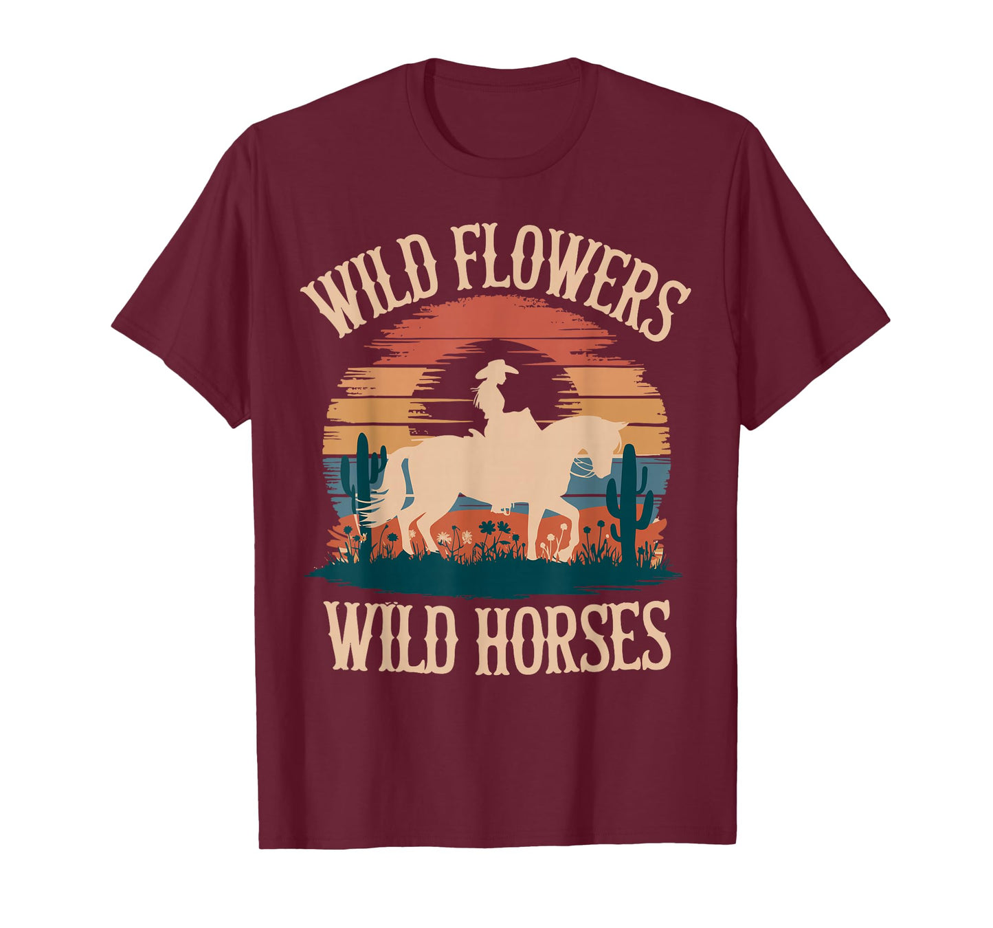 Vintage Sunset Western Country Wild Flowers - Wild Horses T-Shirt