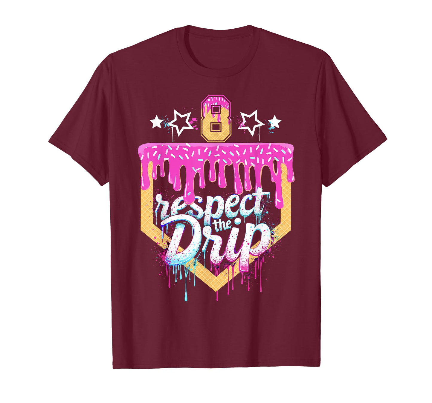 Baseball 8 Year Old Birthday Ice Cream Drip 8th Birthday T-Shirt
