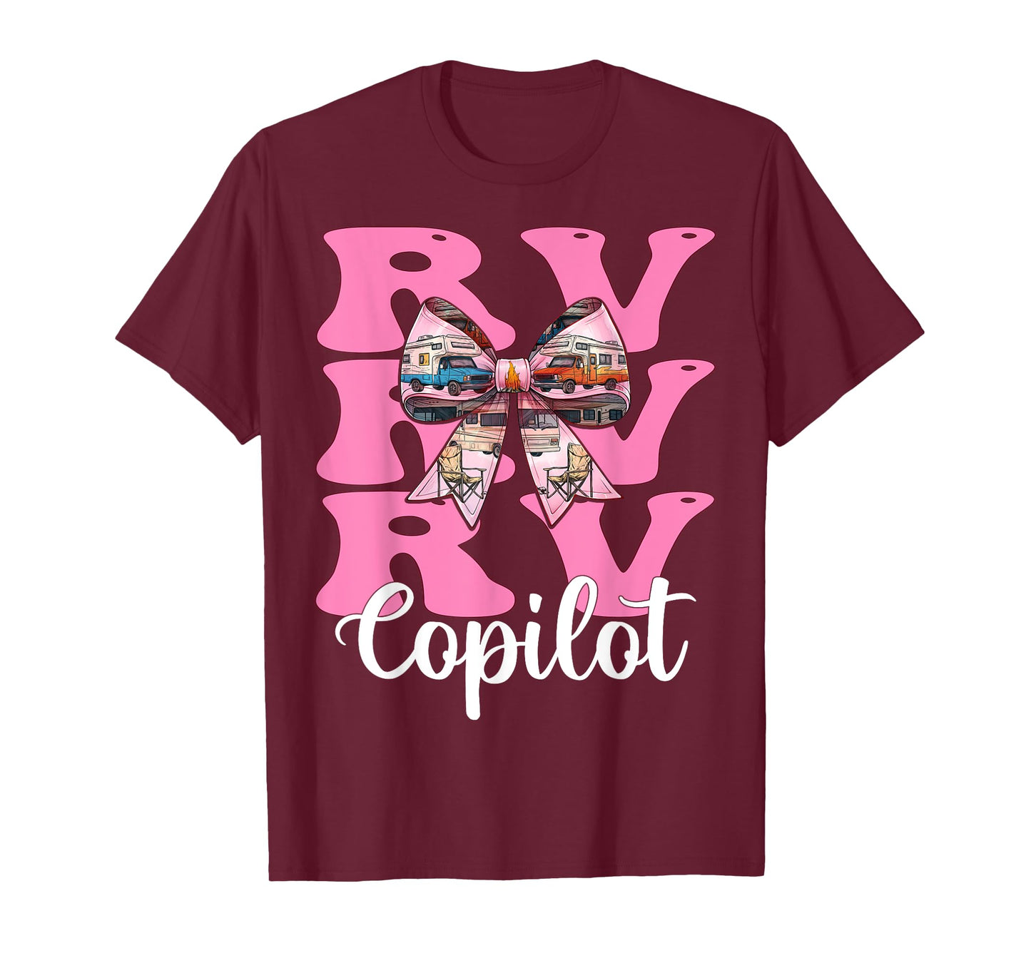 RV Copilot RV Camping Camper Motorhome Girl Mom Coquette Bow T-Shirt
