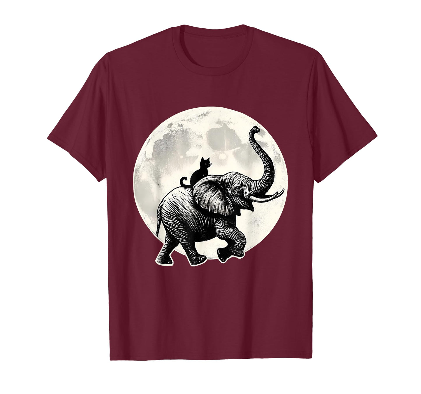 Cat Sitting Elephant Animal Elephant Lovers in The Moon Men Women Girls Kids T-Shirt