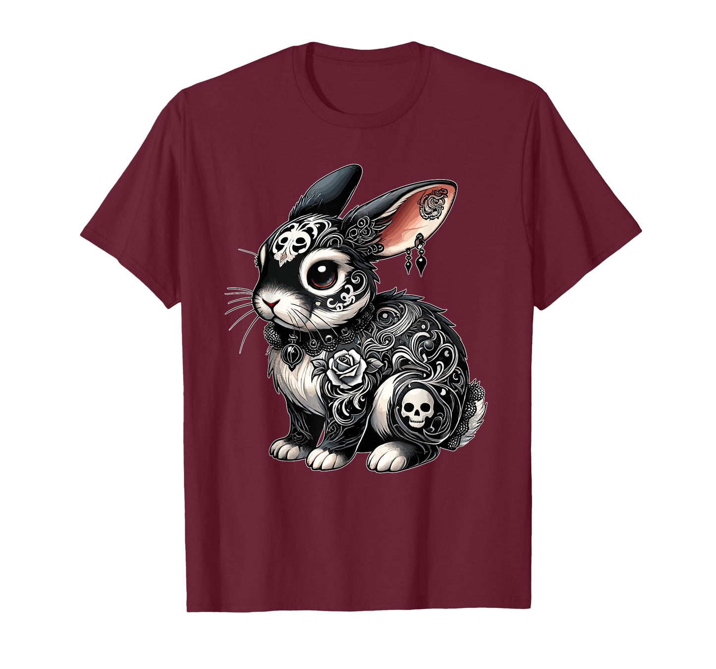 Gothic Filigree Rabbit with Skulls T-Shirt