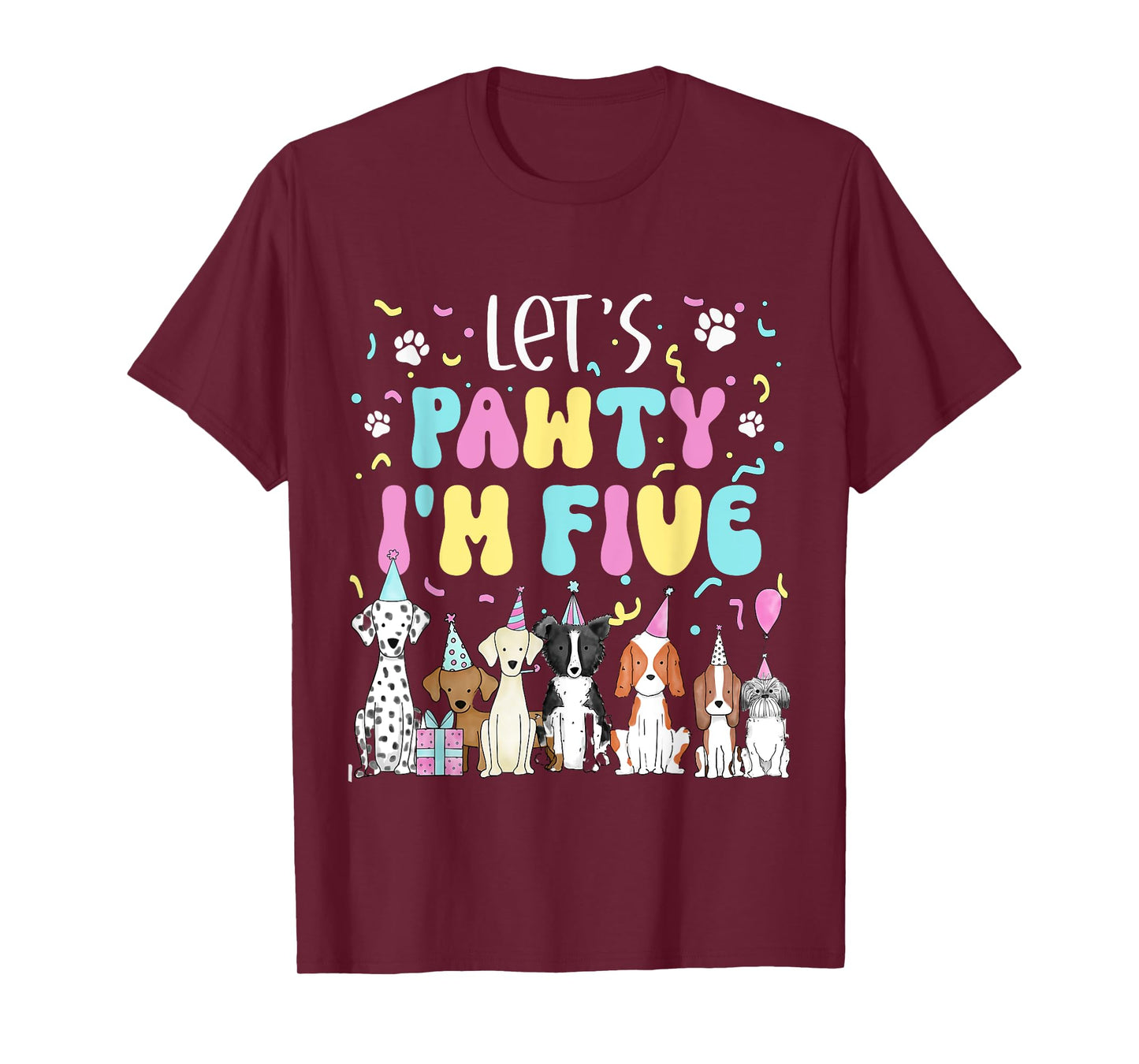 Kids Lets Pawty I'm Five Pet Puppy Dog Theme Birthday Party T-Shirt