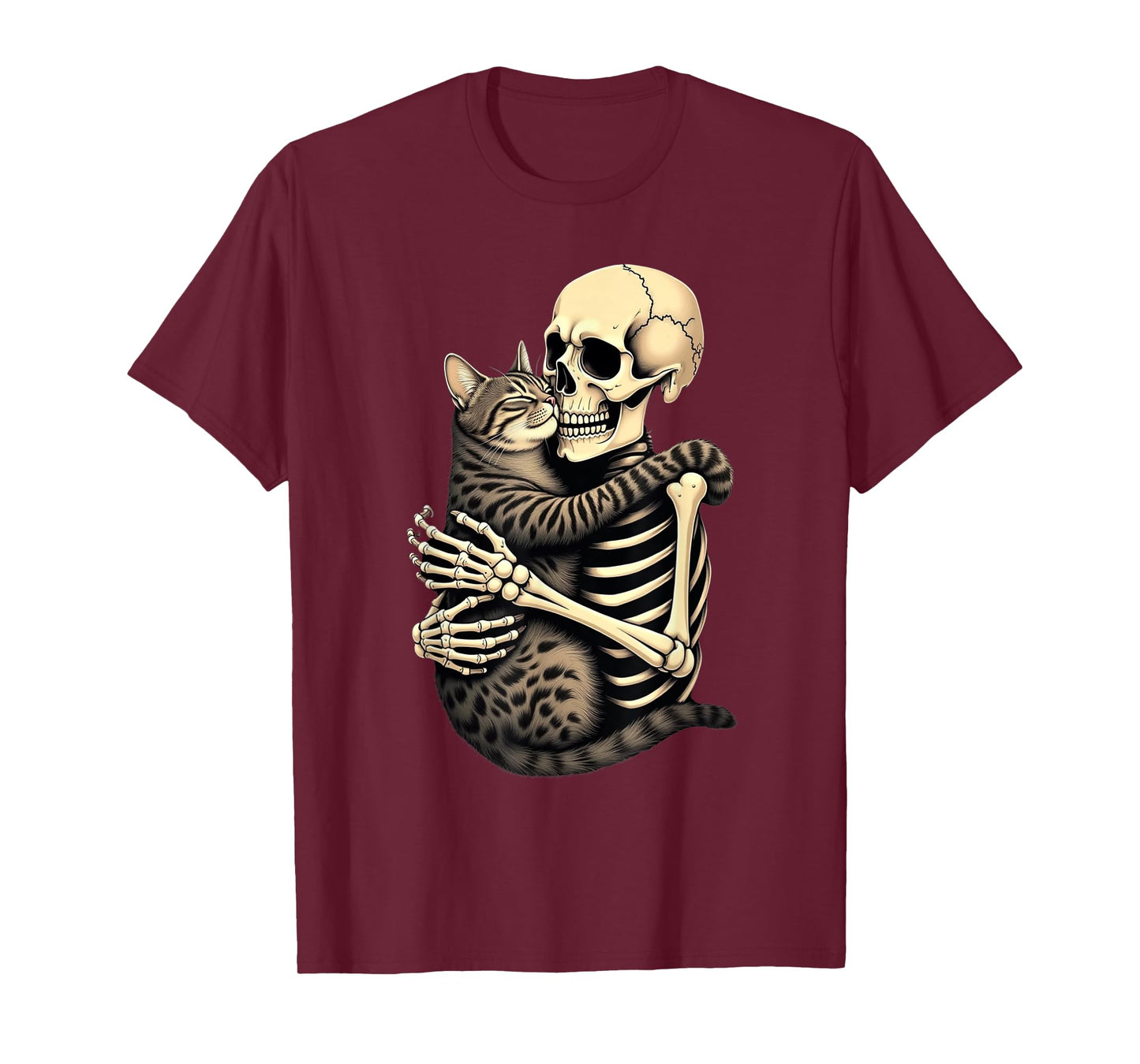 Skeleton Hugging Cat Halloween Cat Lover Cat Mom Dad Bruh T-Shirt for Men Women