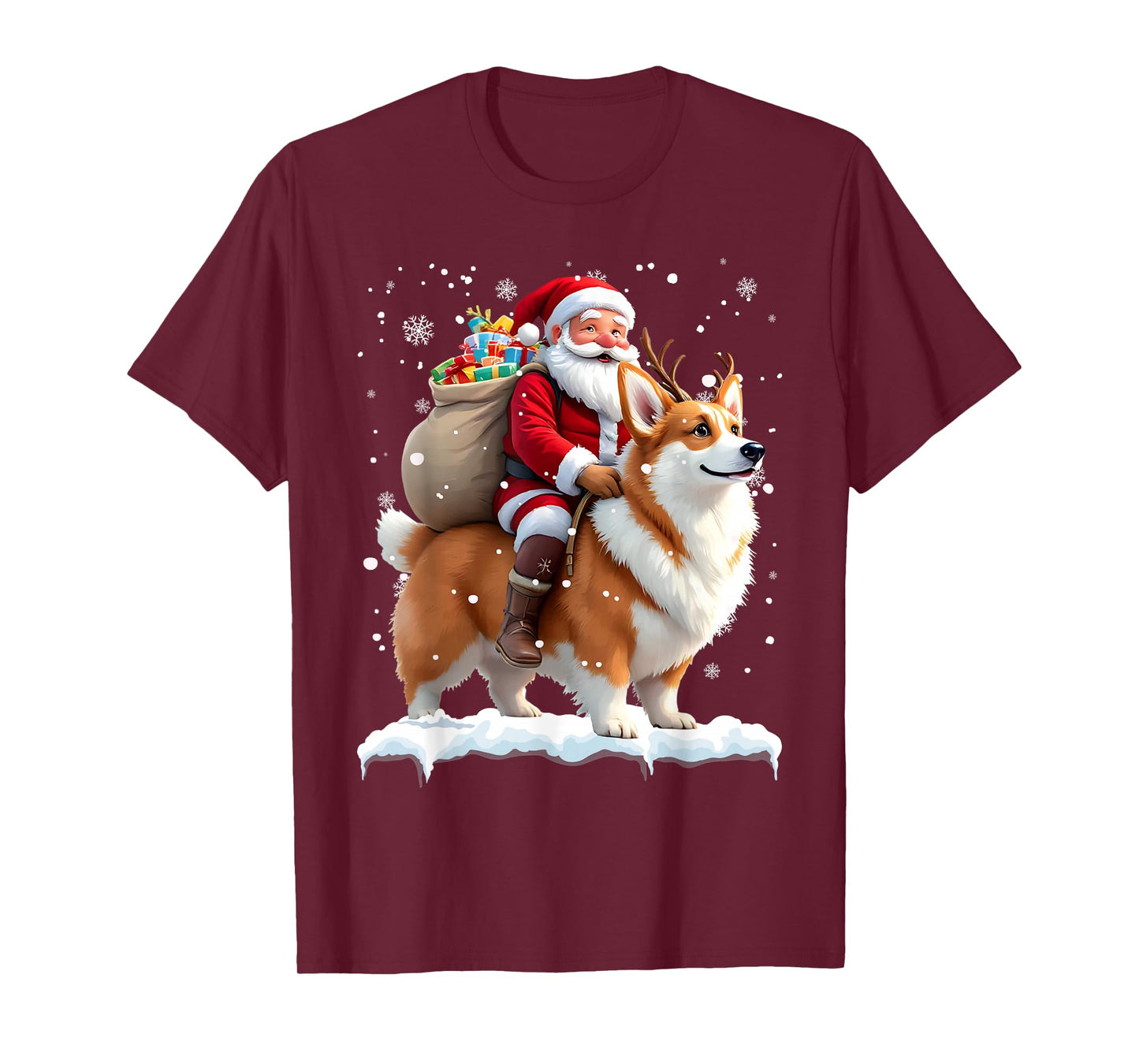 Merry Christmas 2025 Santa Riding Corgi Dog Xmas T-Shirt