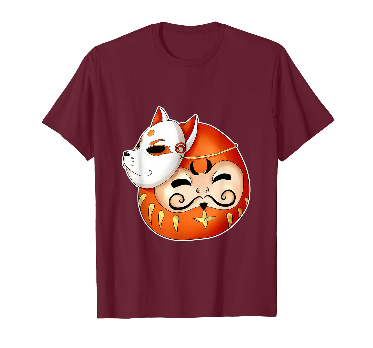 Daruma Fox Mask Bodhidharma Kawaii Anime Japanese Manga T-Shirt