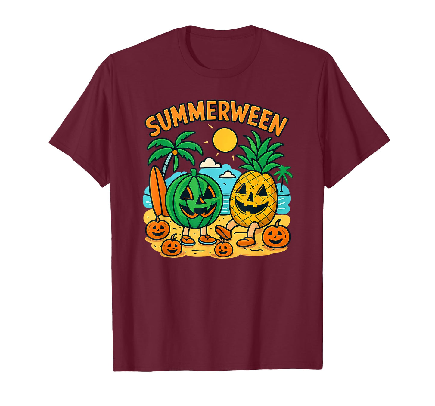 Funny Summerween Cute Watermelon & Pineapple Beach Vibes T-Shirt