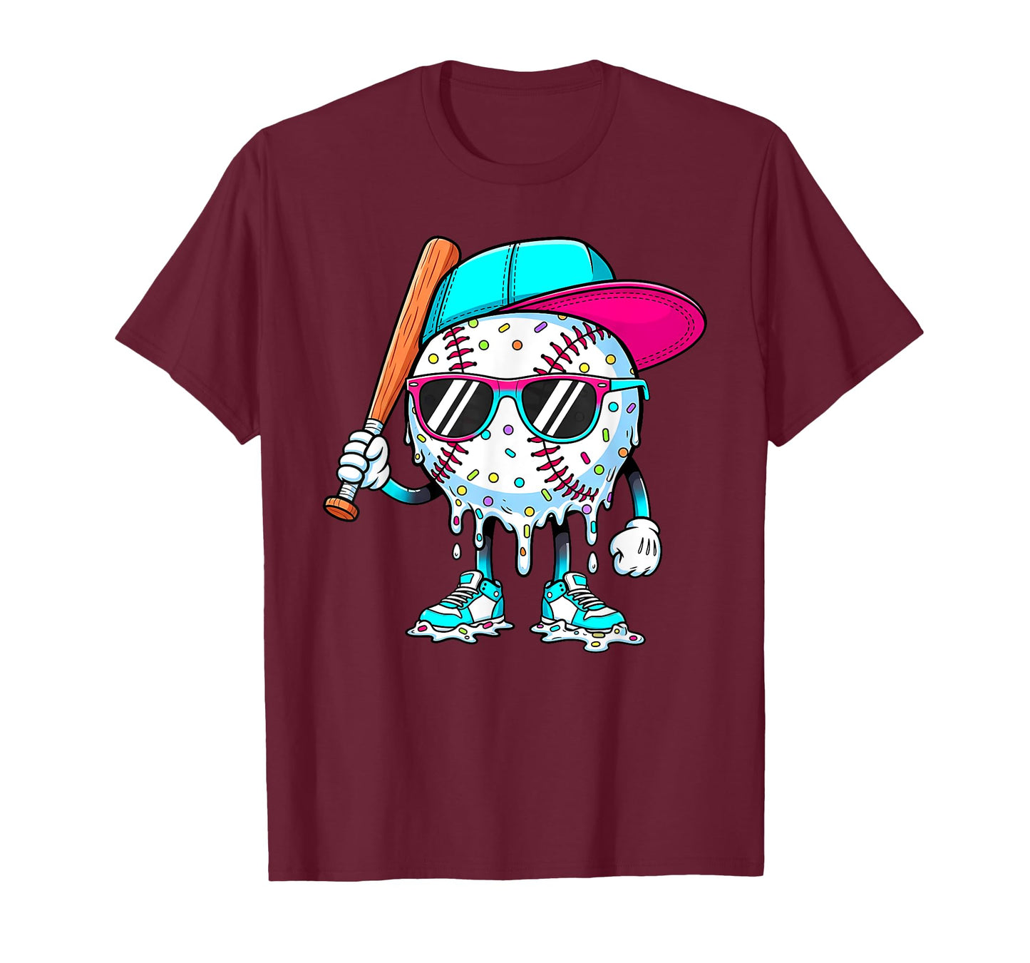 Funny Baseball Drip for Boys Kids Youth Dripping Ice Cream T-Shirt