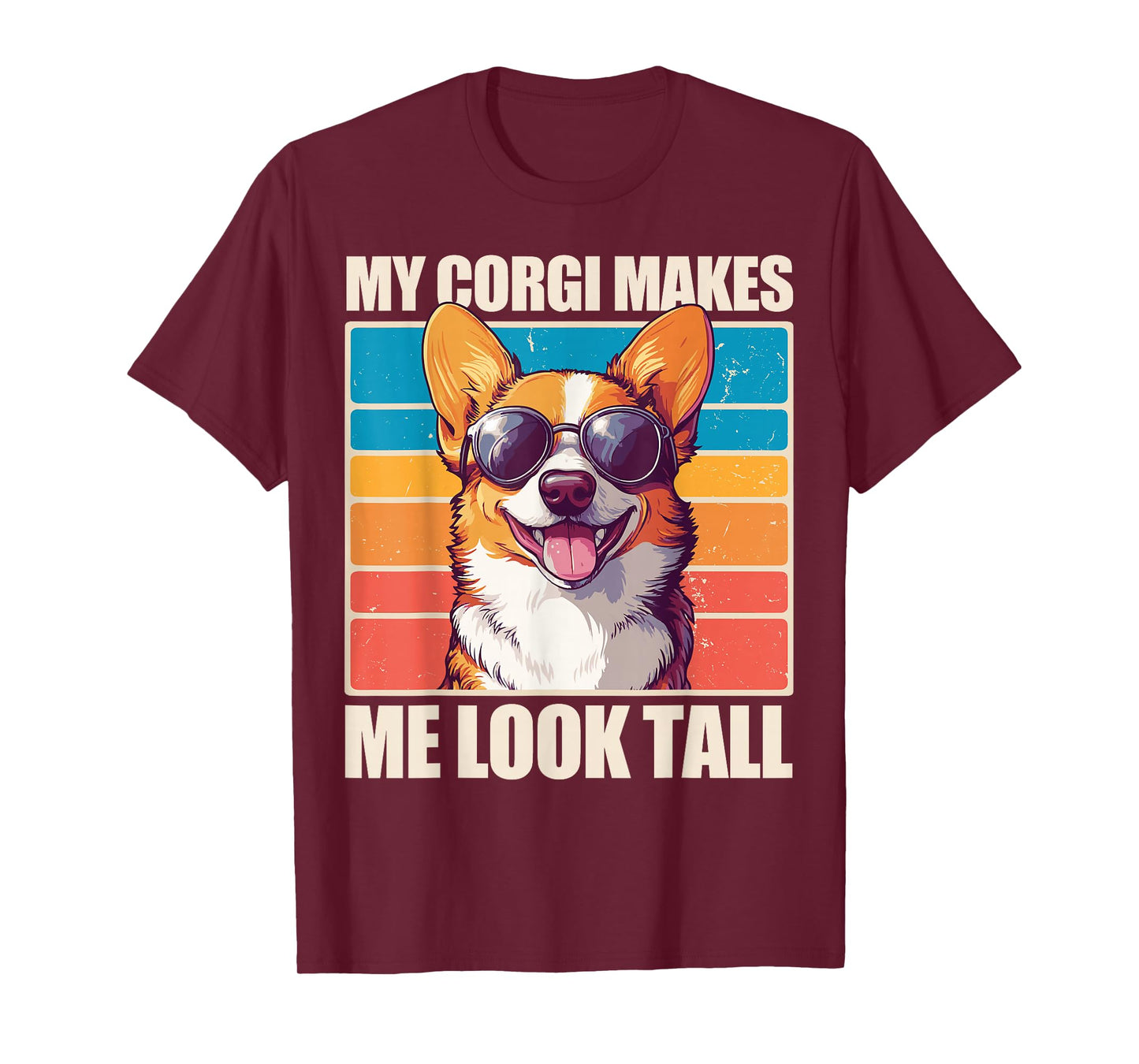 Welsh Corgi Pembroke Dog My Corgi Makes Me Look Tall Unisex-Adults Black Small Classic Fit Crew Neck Short Sleeve T-Shirt