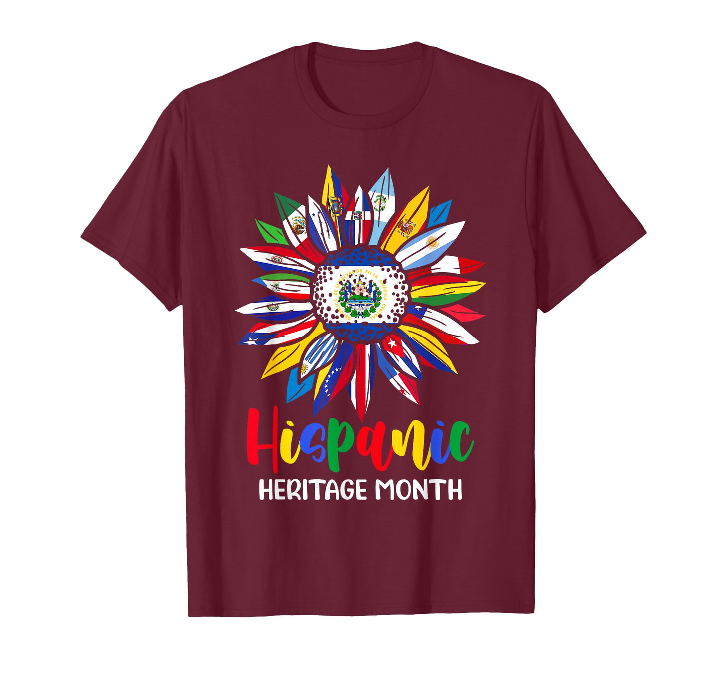 Hispanic Heritage Month El Salvador Flag Sunflower Latino T-Shirt